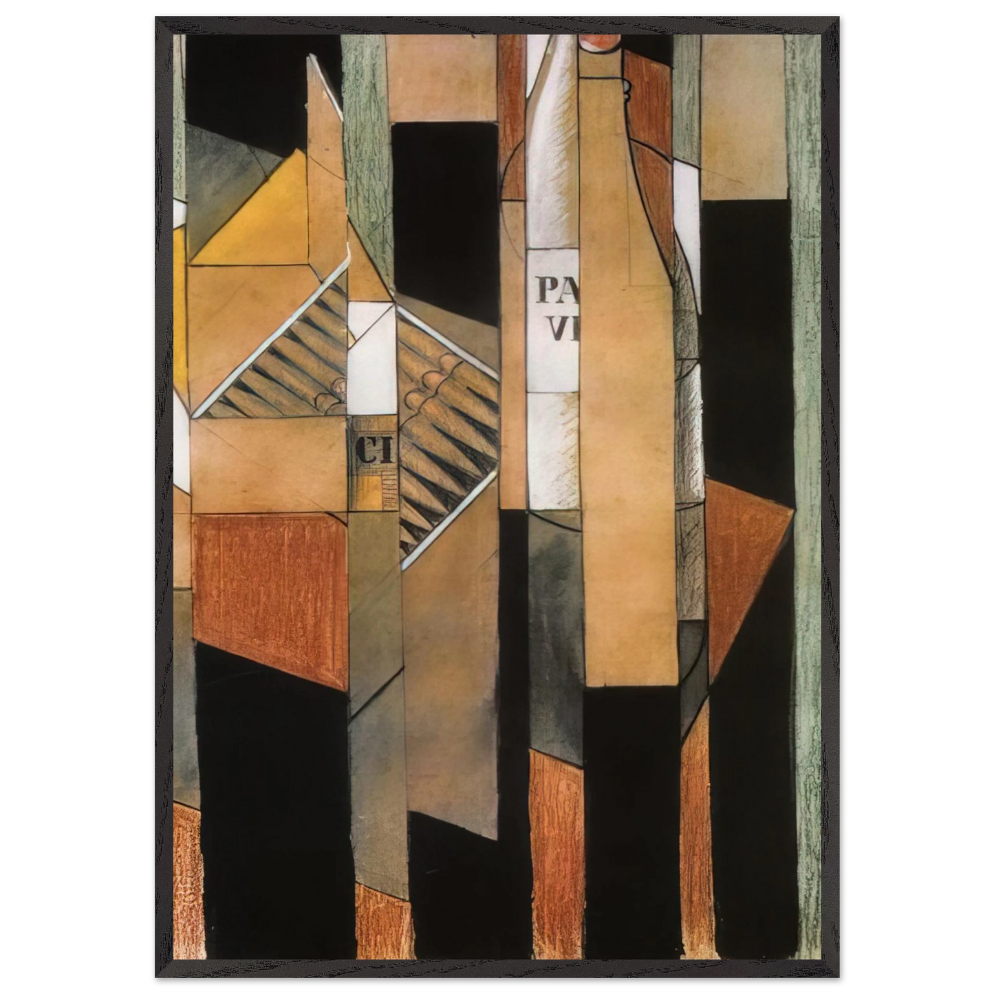 STILL LIFE WITH BOTTLE AND CIGARS 1912 - Juan Gris Framed Art Print – Black Wooden Frame - Default Title - -Framed Art Print