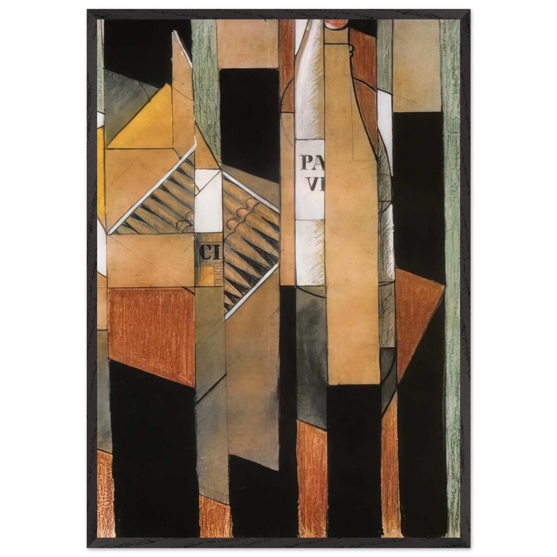 STILL LIFE WITH BOTTLE AND CIGARS 1912 - Juan Gris Framed Art Print – Black Wooden Frame - Default Title - -Framed Art Print