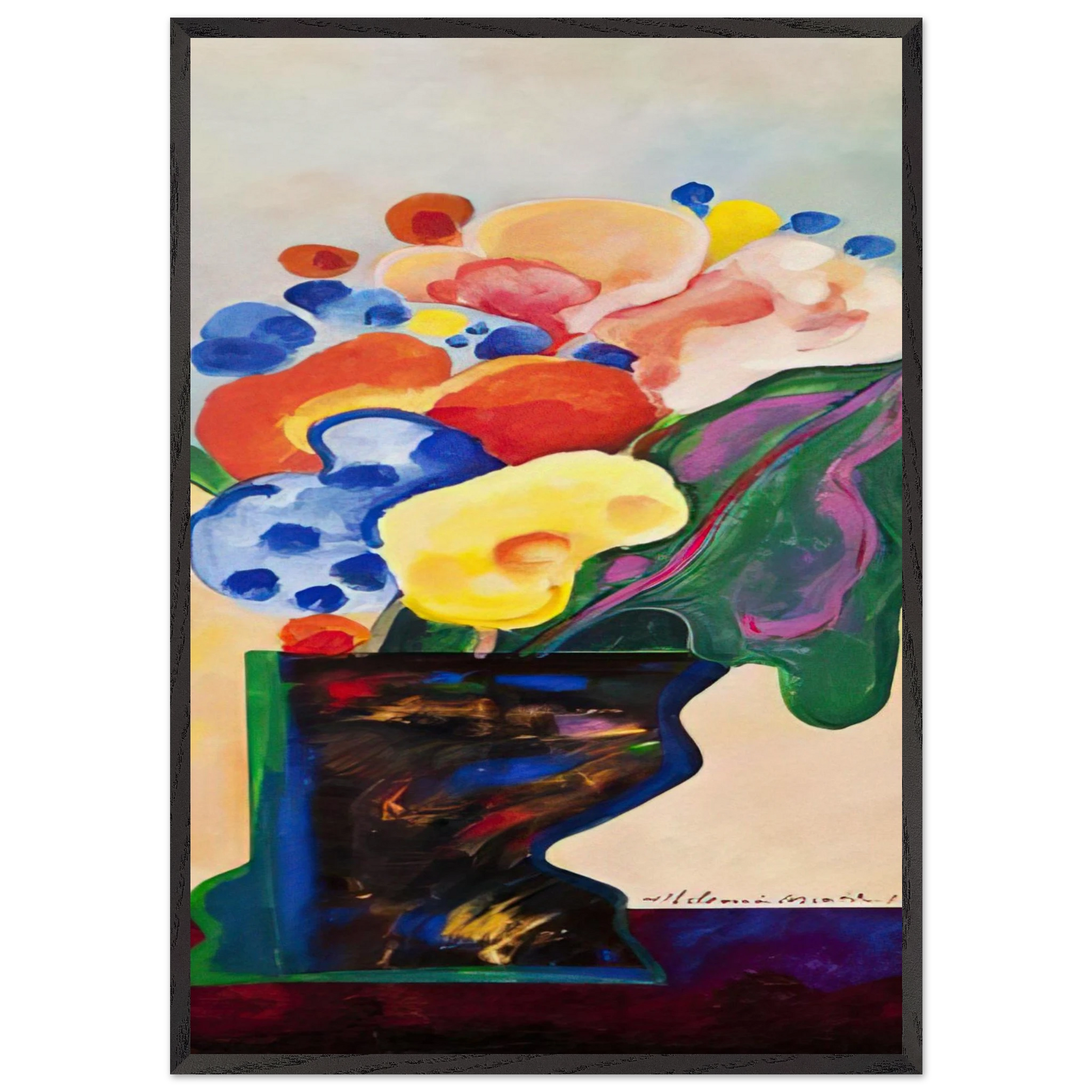 Vase With Flowers - 1990 - Aldemir Martins Framed Art Print – Black Wooden Frame - Default Title - -Framed Art Print