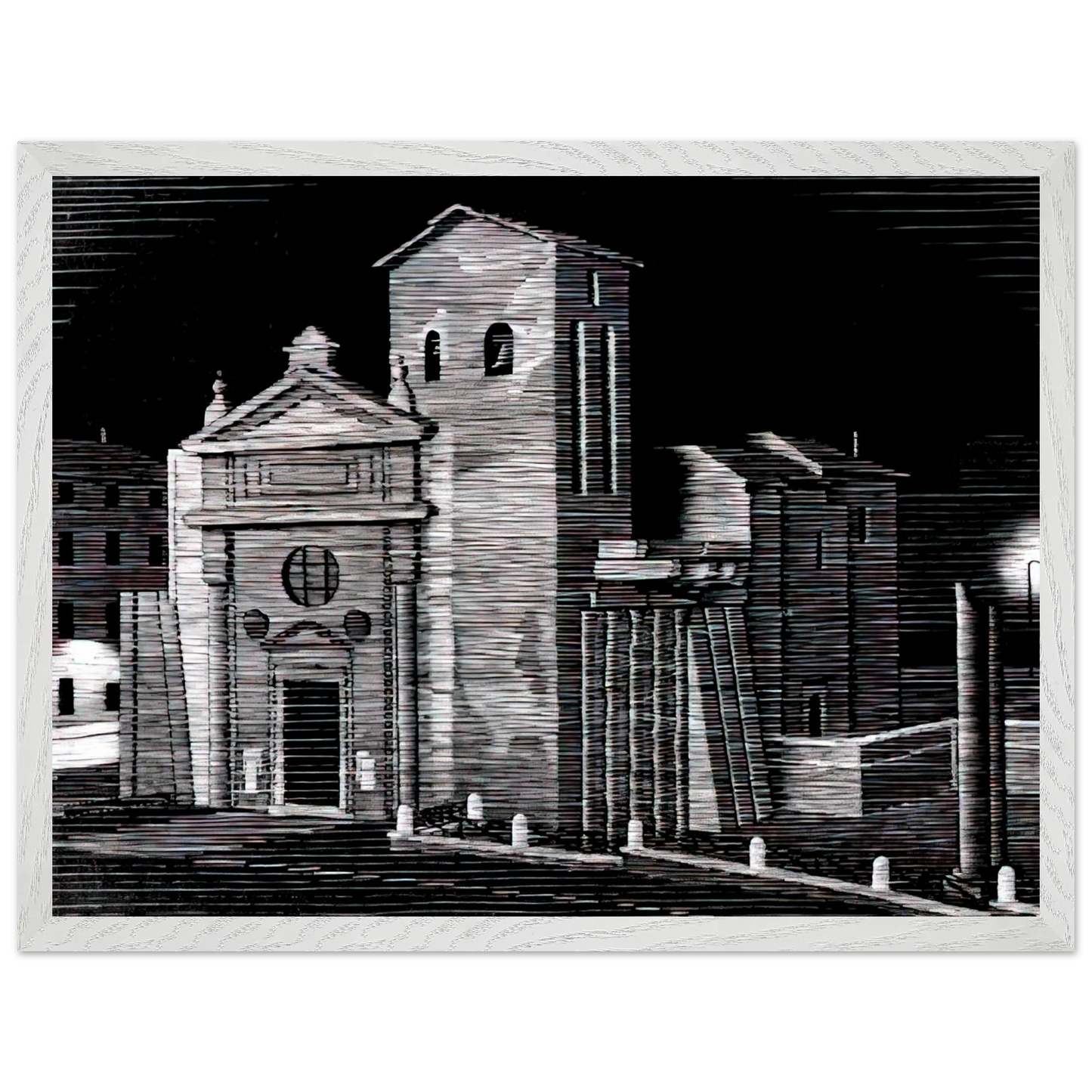 MC Escher - NOCTURNAL ROME Wall Art - 60x80 cm / 24x32 inches - Premium Wooden Framed Poster With Fine Art Paper - White frame