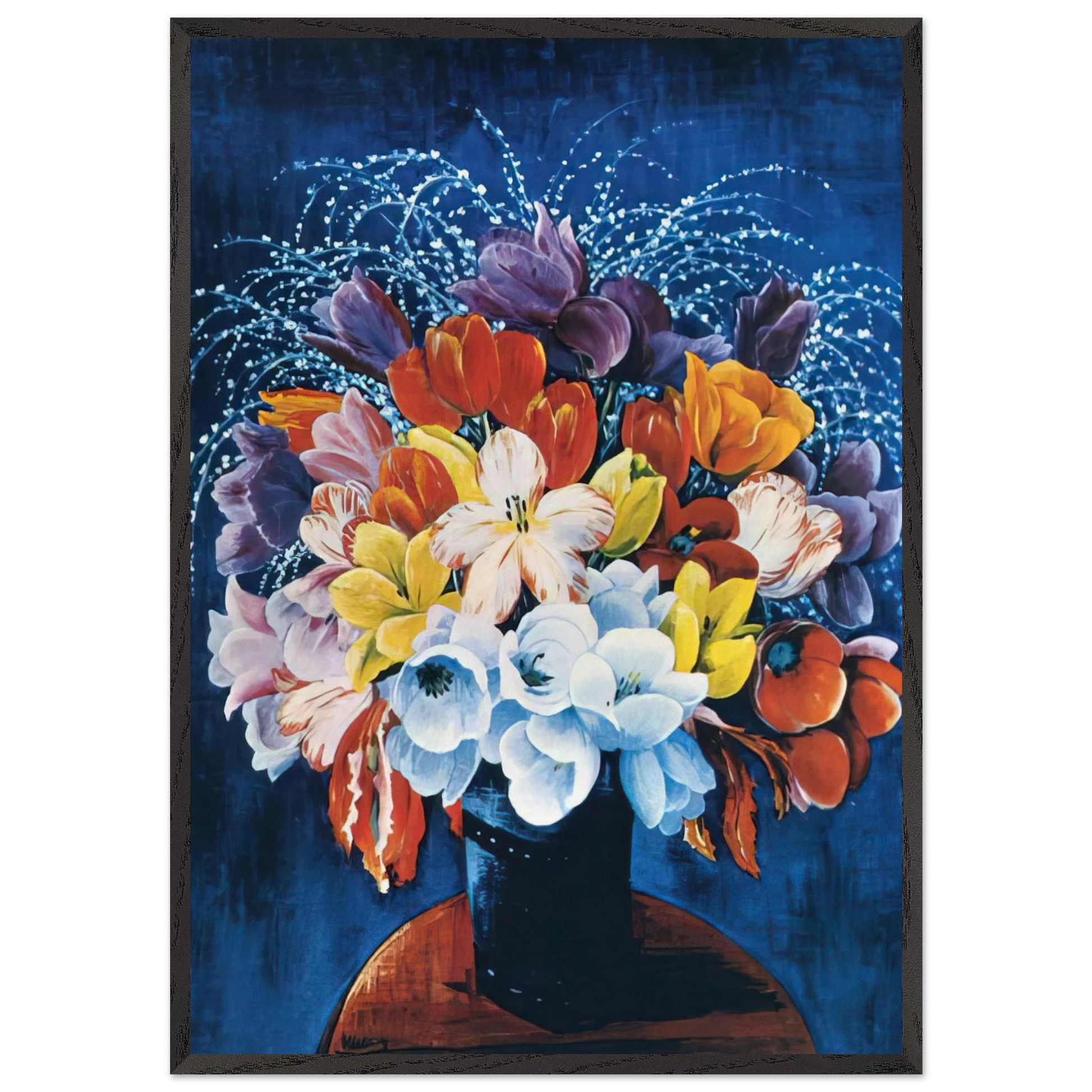 BOUQUET OF TULIPS - Moise Kisling Framed Art Print – Black Wooden Frame - Default Title - -Framed Art Print
