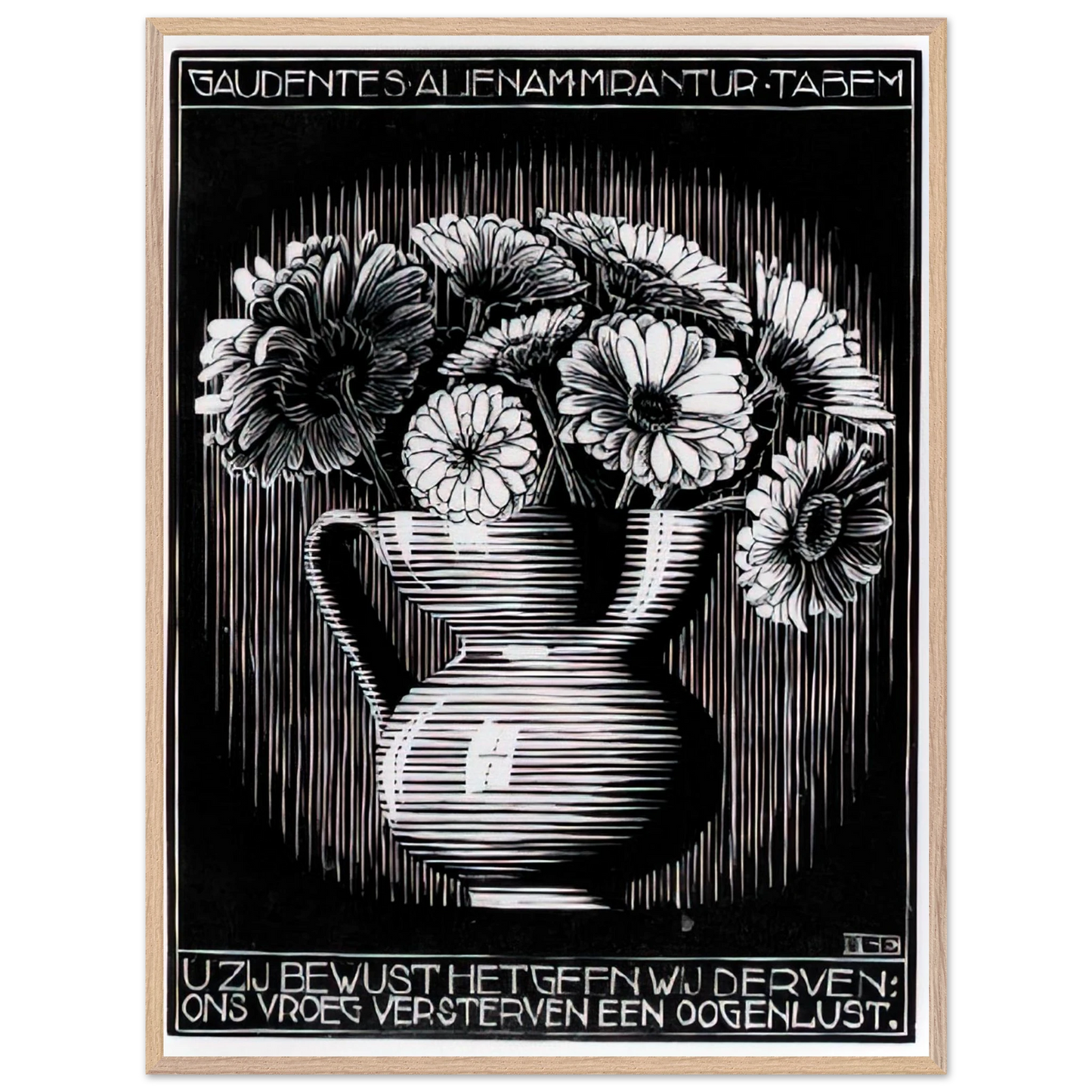 MC Escher - EMBLEMATA VASE Wall Art - 30x40 cm / 12x16 inches - Premium Wooden Framed Poster With Fine Art Paper - Wood frame