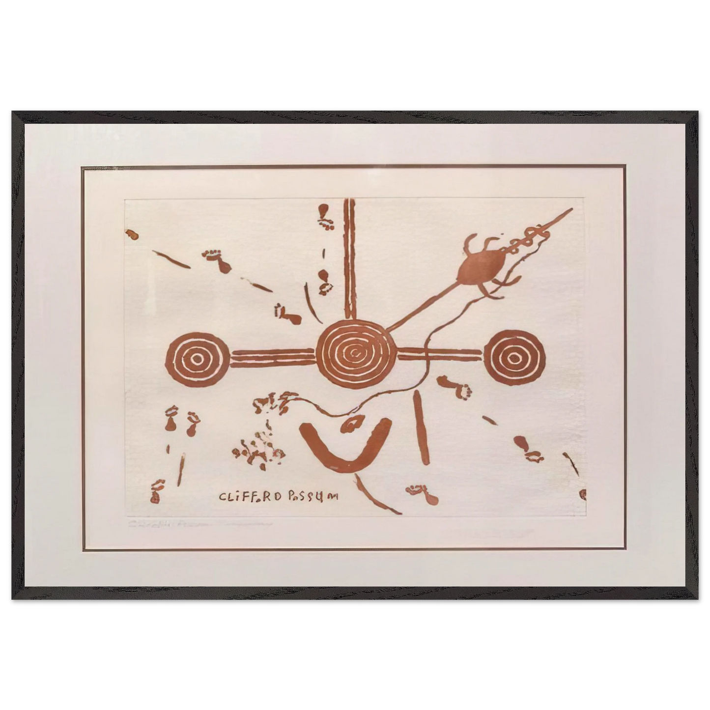 Ngarlu Love Story - 1994 - Clifford Possum Tjapaltjarri Framed Art Print – Black Wooden Frame - Default Title - -Framed Art Print