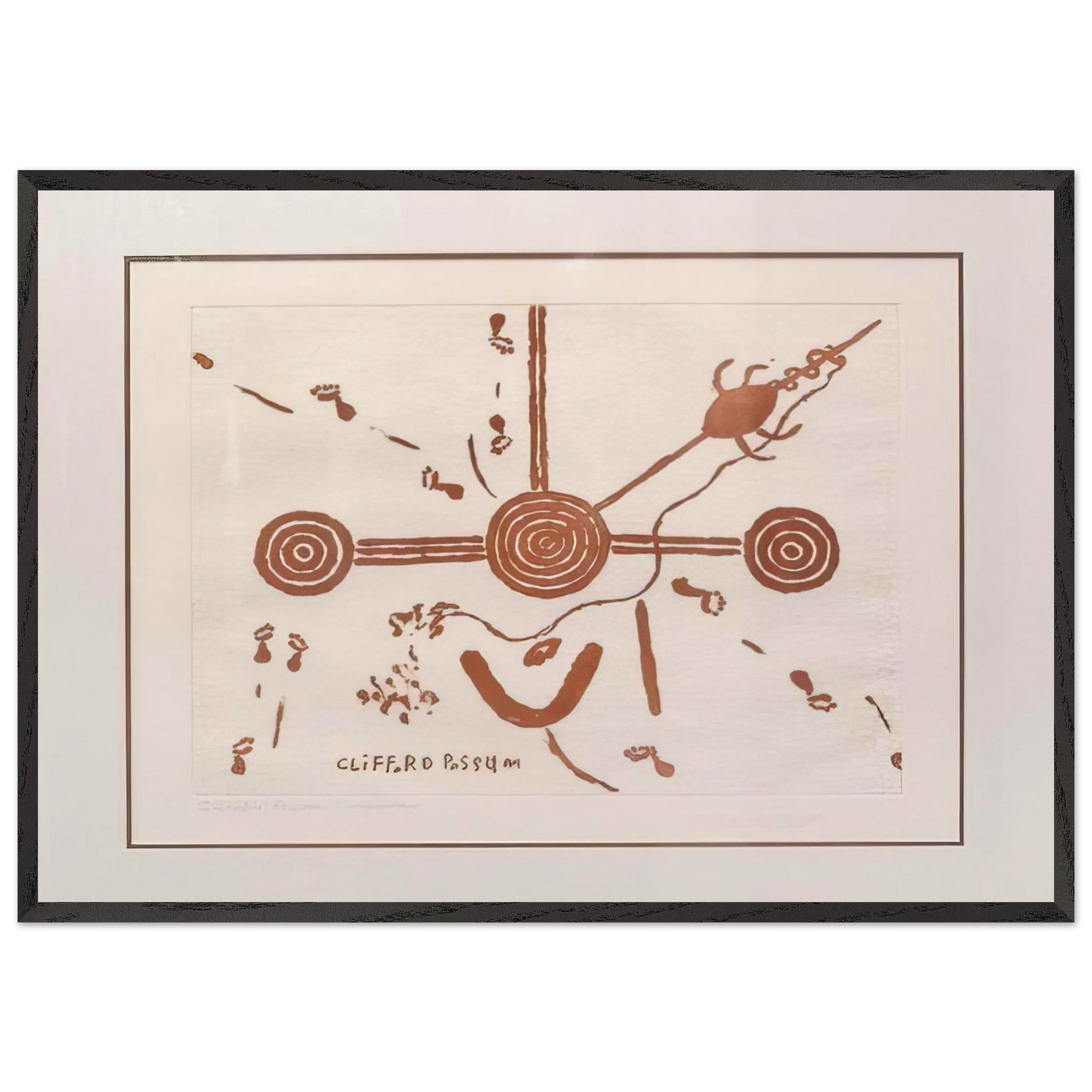 Ngarlu Love Story - 1994 - Clifford Possum Tjapaltjarri Framed Art Print – Black Wooden Frame - Default Title - -Framed Art Print