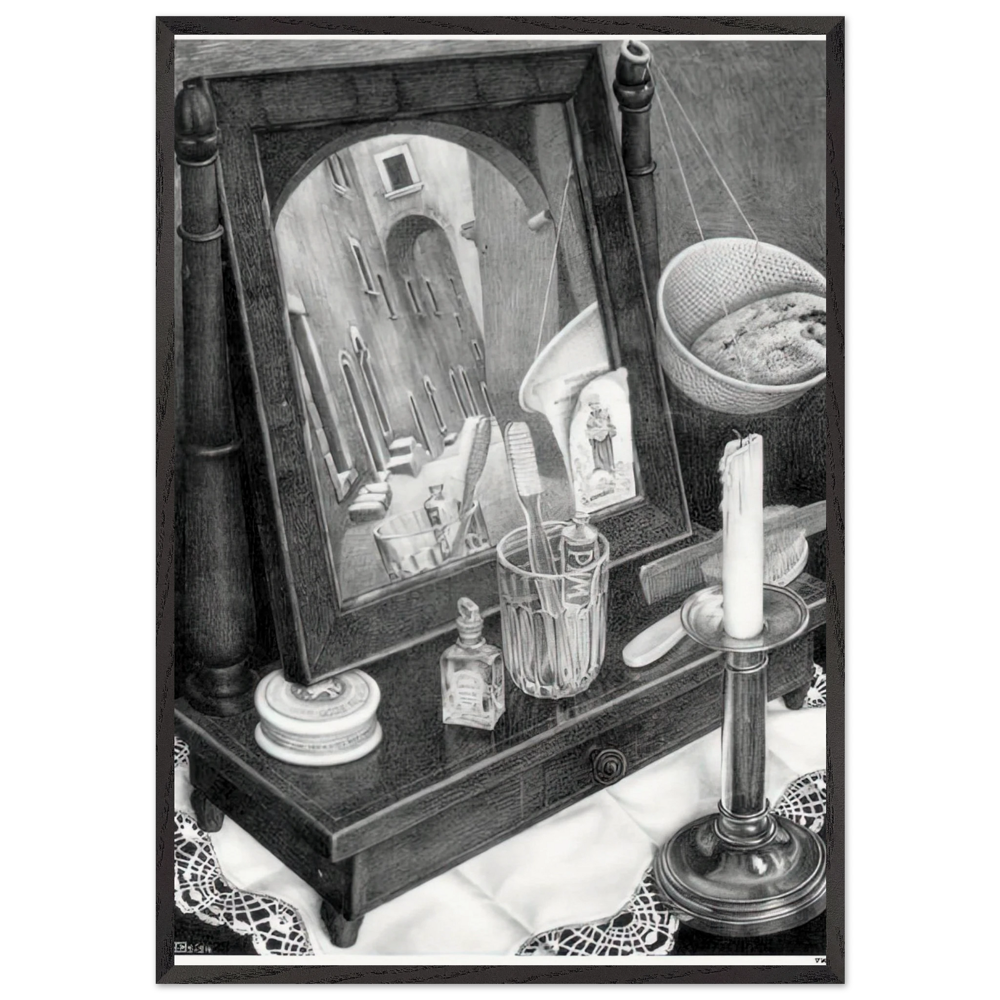 CANDLE MIRROR - MC Escher Framed Art Print – Black Wooden Frame - Default Title - -Framed Art Print