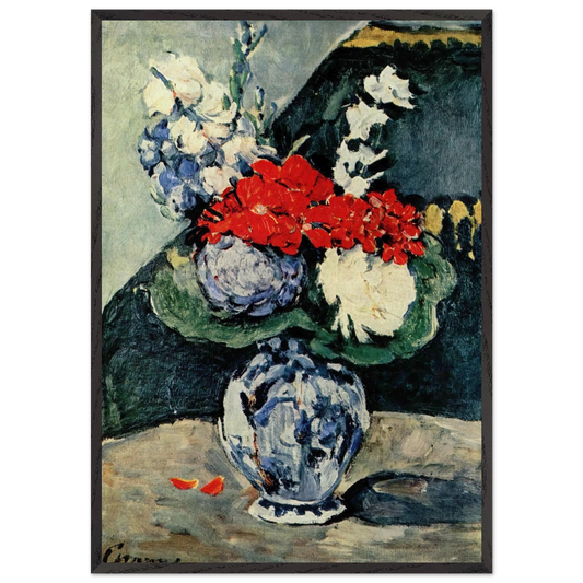 Still life Delft vase with flowers - Paul Cezanne 70x100 cm / 28x40 inches Framed Art Print – Black Wooden Frame