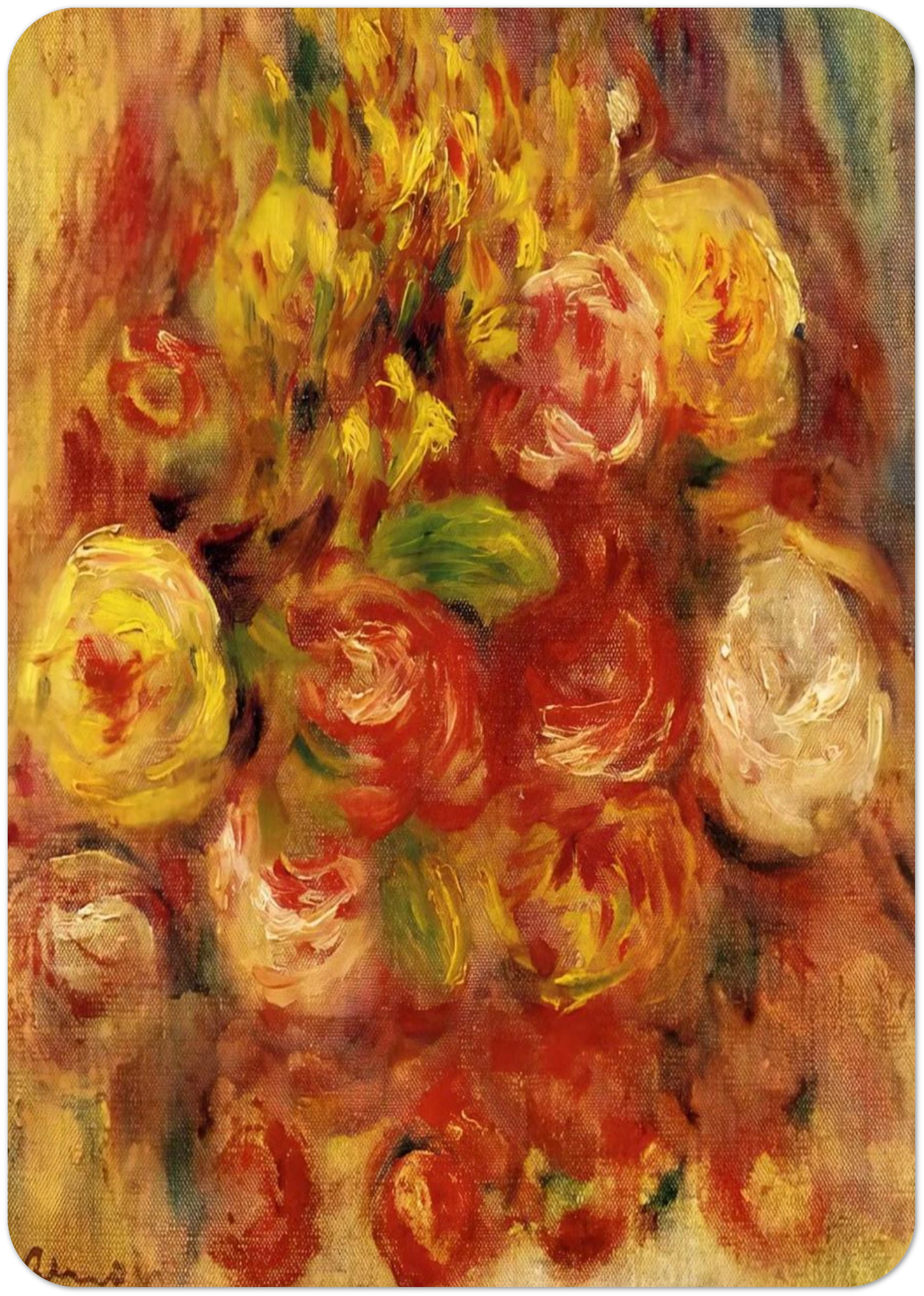 Flowers in a Vase with Blue Decoration By Pierre-Auguste Renoir Pack of 10 Post Cards | Pierre-Auguste Renoir Post Cards | A6 (10.5 x 14.8 cm) - 4.1 x 5.8 inches