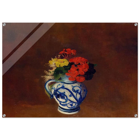GERANIUMS AND OTHER FLOWERS IN A STONEWARE VASE - Odilon Redon Acrylic Print - 70x100 cm / 28x40″ inches