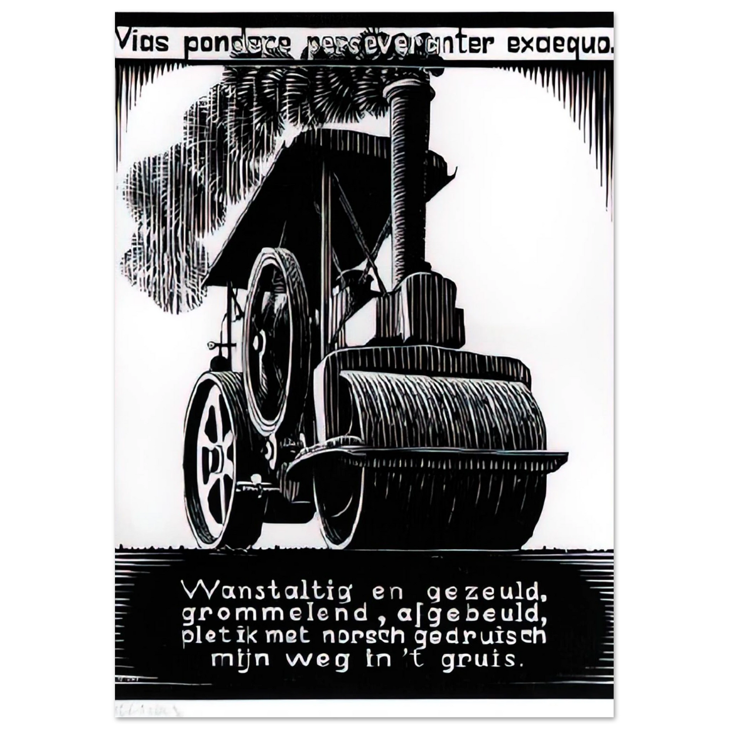 MC Escher - EMBLEMATA STEAMROLLER Wall Art - 30x40 cm / 12x16 inches - Premium Wooden Framed Poster With Fine Art Paper - White frame