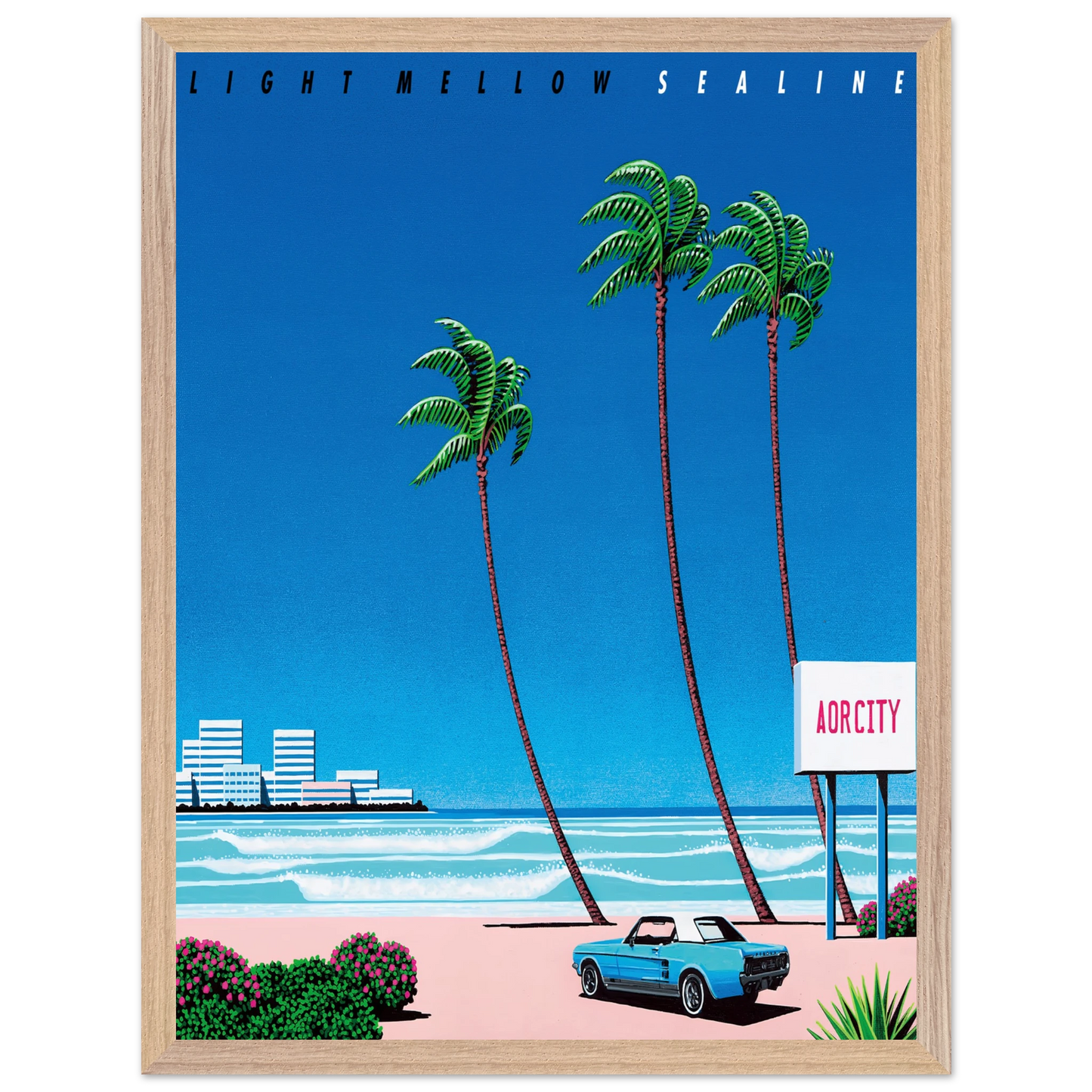 Hiroshi Nagai - Light Mellow Sealine Wall Art - 30x40 cm / 12x16 inches - Premium Wooden Framed Poster With Fine Art Paper - Black frame