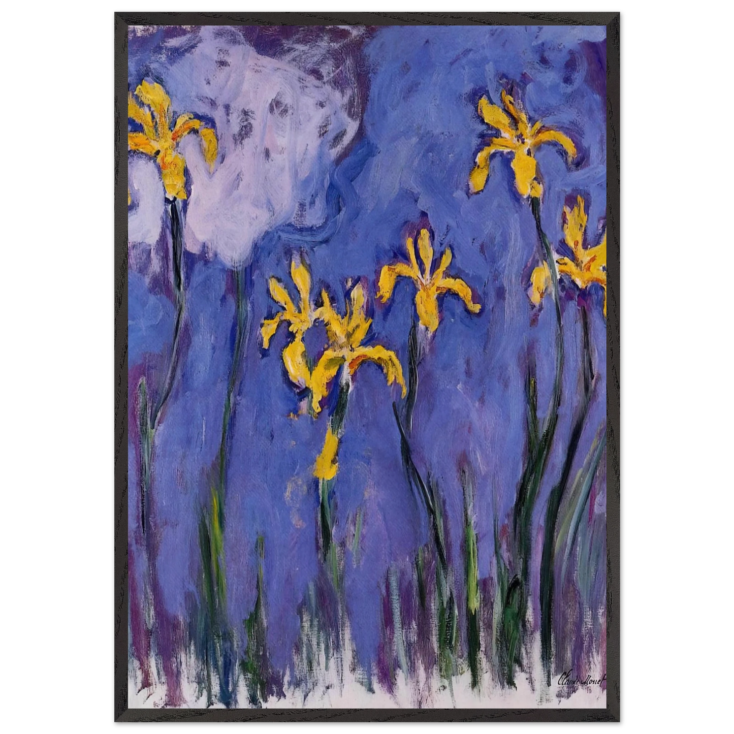 Yellow Irises with Pink Cloud - claude monet Framed Art Print – Black Wooden Frame - Default Title - -Framed Art Print