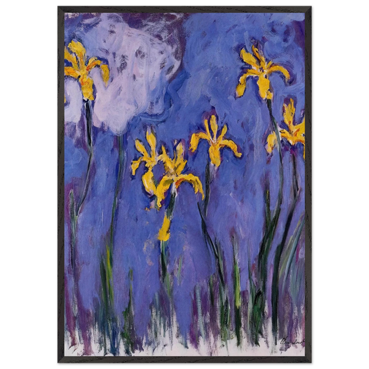 Yellow Irises with Pink Cloud - claude monet Framed Art Print – Black Wooden Frame - Default Title - -Framed Art Print