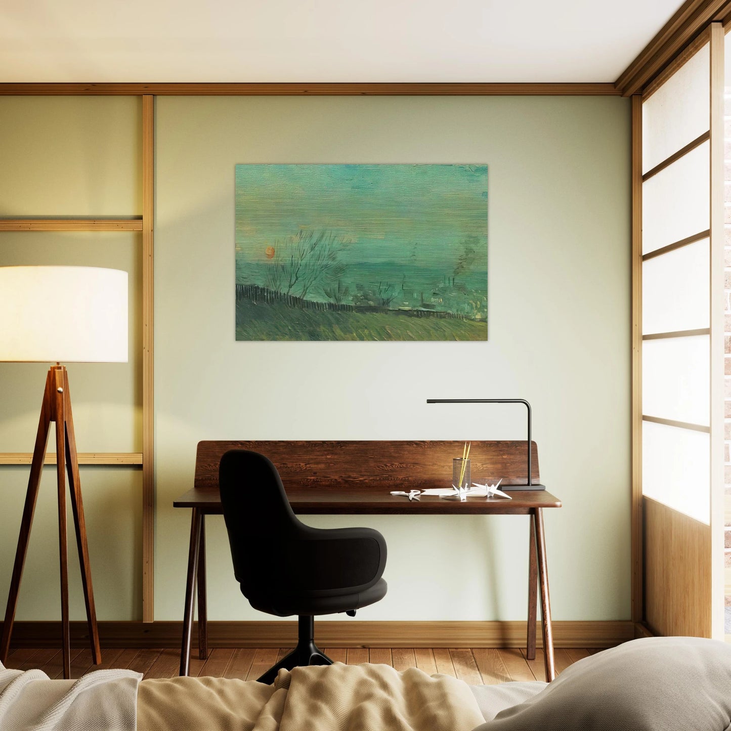 Factories Seen from a Hillside in Moonlight - Vincent van Gogh Brushed Aluminum Print - 70x100 cm / 28x40 inches | Vincent van Gogh Aluminum Print | Vincent van Gogh Prints