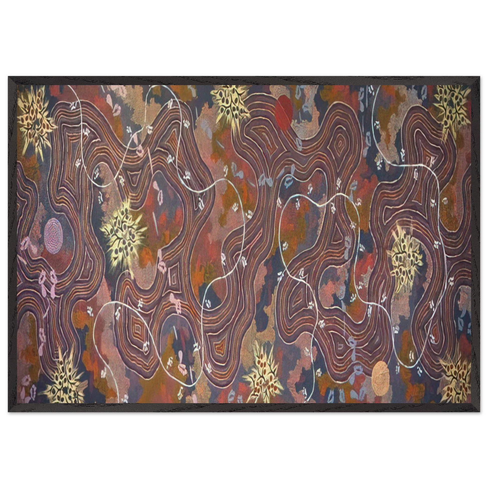 Possum Dreaming - 1994 - Clifford Possum Tjapaltjarri Framed Art Print – Black Wooden Frame - Default Title - -Framed Art Print