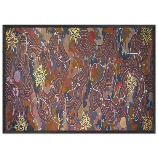 Possum Dreaming - 1994 - Clifford Possum Tjapaltjarri Framed Art Print – Black Wooden Frame - Default Title - -Framed Art Print