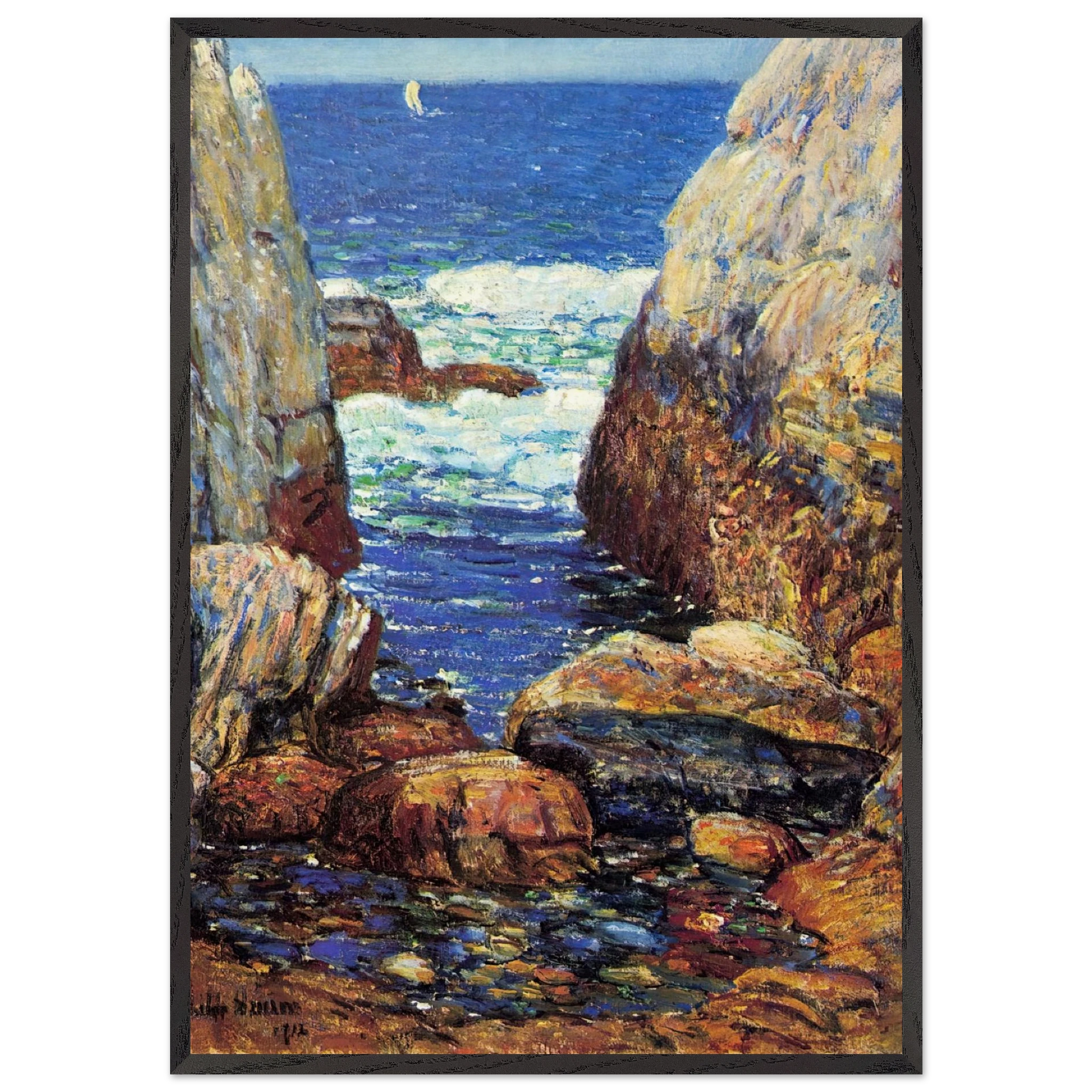 Sea and Rocks Appledore Isles of Shoals - Childe Hassam Framed Art Print – Black Wooden Frame - Default Title - -Framed Art Print