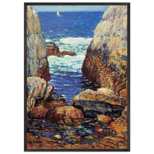 Sea and Rocks Appledore Isles of Shoals - Childe Hassam Framed Art Print – Black Wooden Frame - Default Title - -Framed Art Print