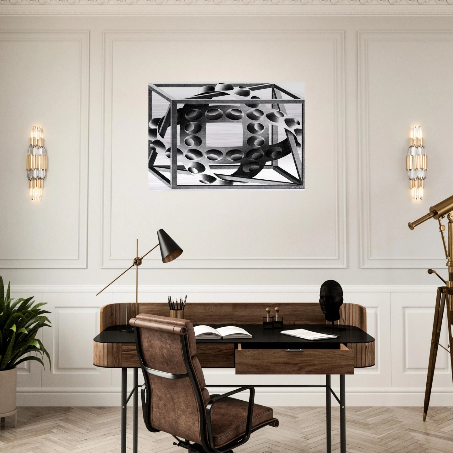 CUBE WITH MAGIC RIBBONS - MC Escher Brushed Aluminum Print - 70x100 cm / 28x40 inches | MC Escher Aluminum Print | MC Escher Prints