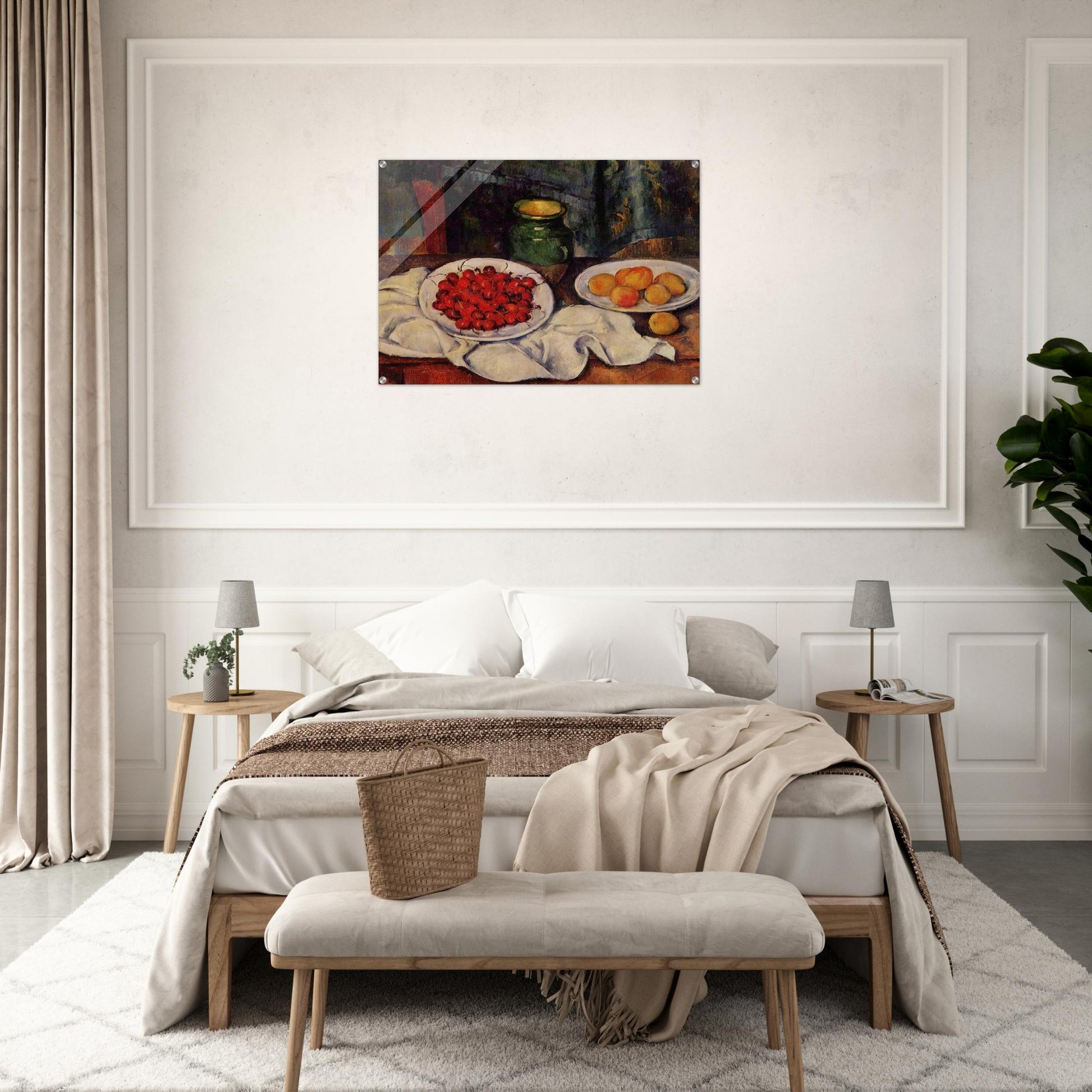 Still Life with a Plate of Cherries - Paul Cézanne Acrylic Print - 70x100 cm / 28x40″ inches | Paul Cézanne Wall Art | Paul Cézanne Prints
