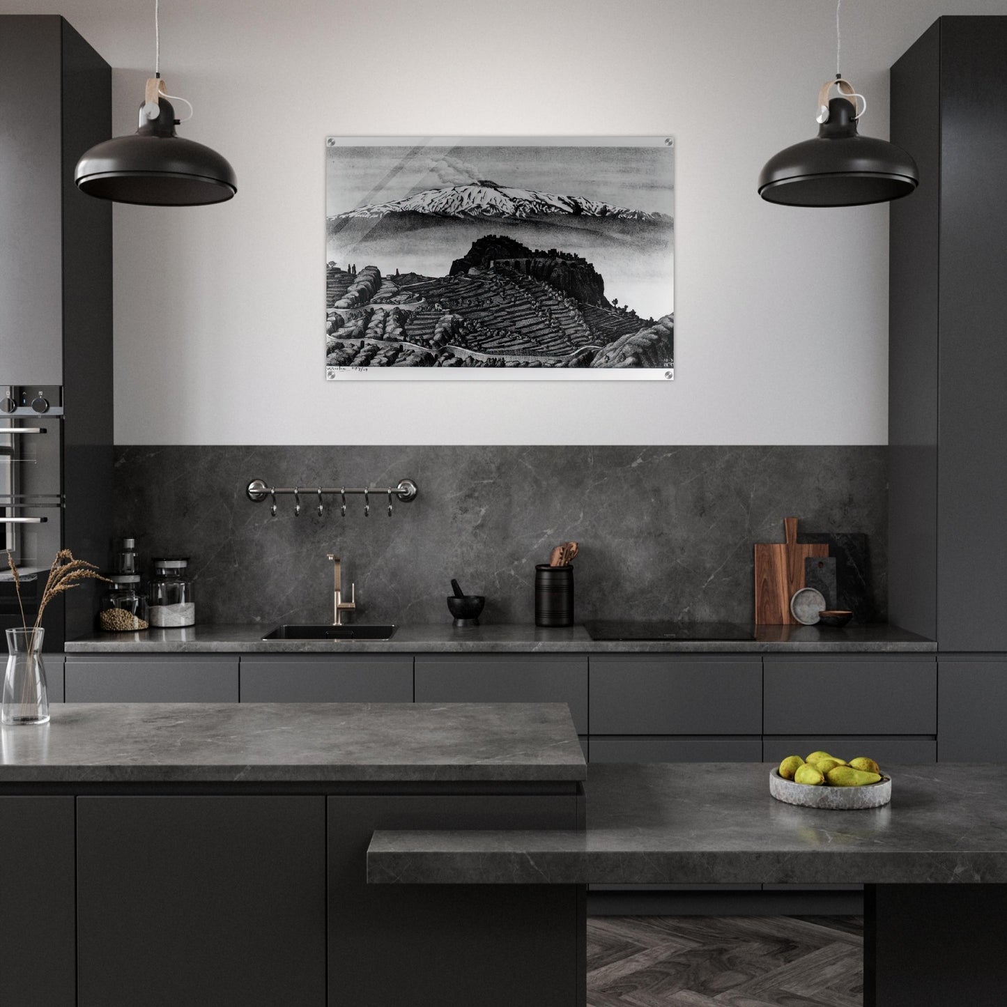 CASTEL MOLA AND MOUNT ETNA SICILY DECEMBER 1932 1932 - MC Escher Acrylic Print - 70x100 cm / 28x40″ inches | MC Escher Wall Art | MC Escher Prints