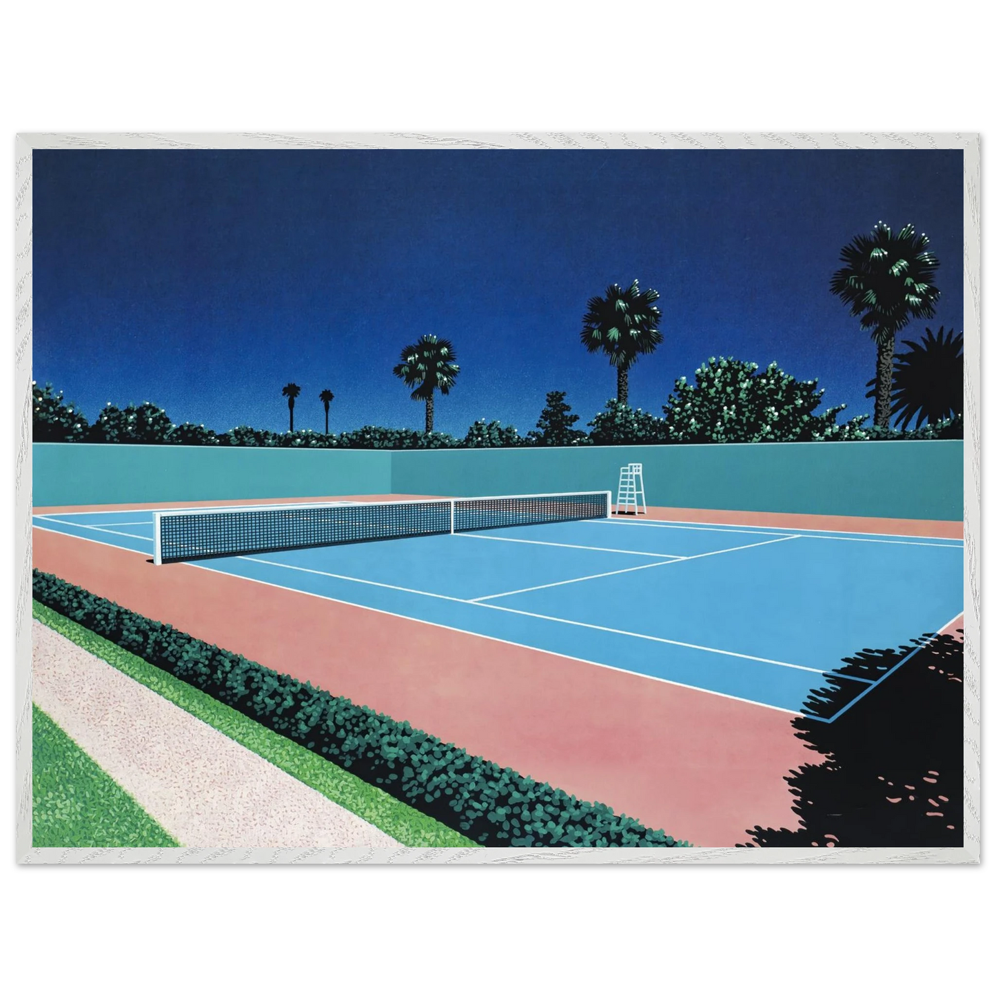 Hiroshi Nagai - Tennis Court Wall Art - 21x29.7 cm / 8x12" - Premium Wooden Framed Poster With Fine Art Paper - Black frame