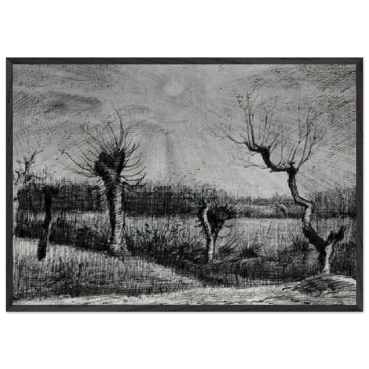 Landscape with Willows and Sun Shining Through the Clouds - Vincent van Gogh Framed Art Print – Black Wooden Frame - Default Title - -Framed Art Print