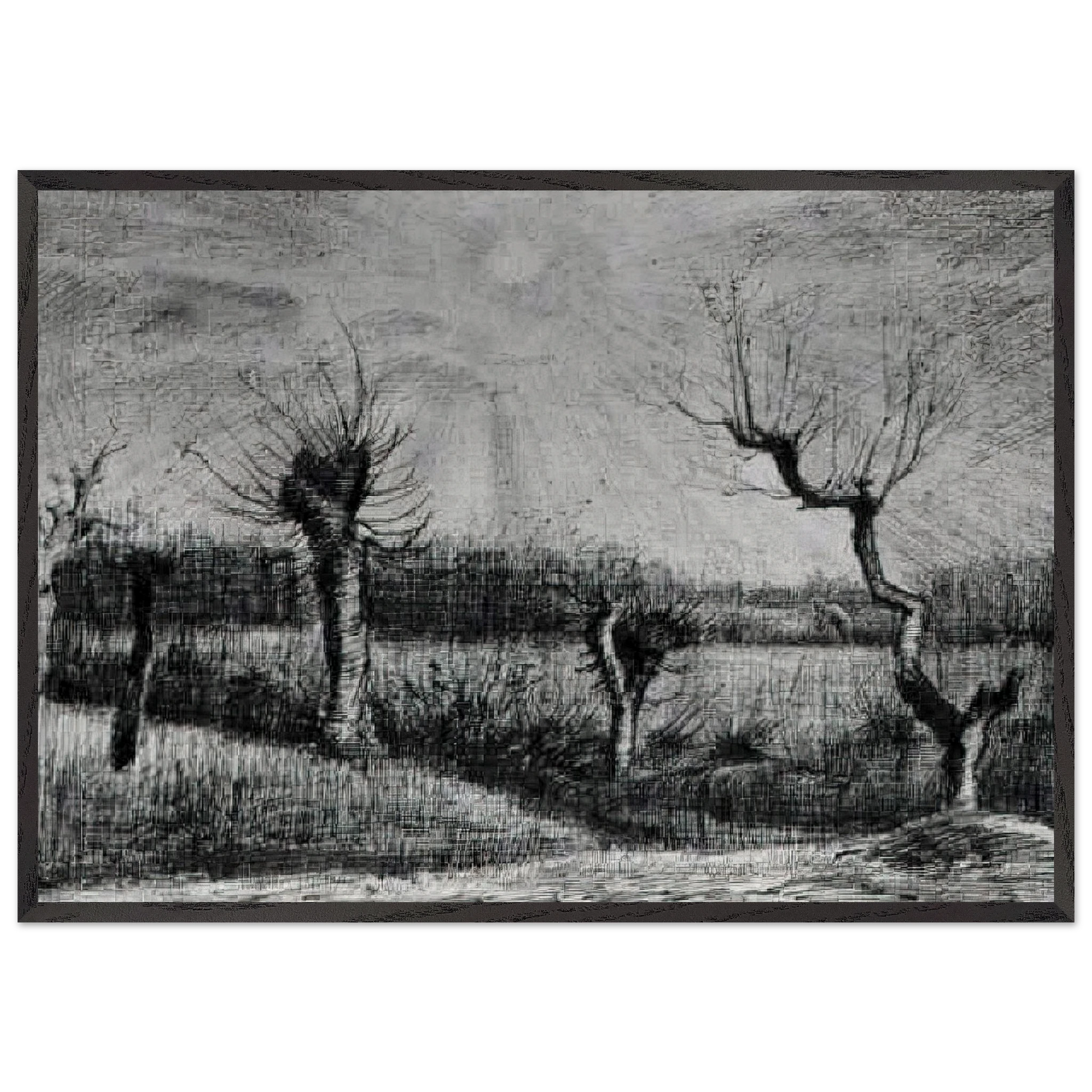 Landscape with Willows and Sun Shining Through the Clouds - Vincent van Gogh Framed Art Print – Black Wooden Frame - Default Title - -Framed Art Print