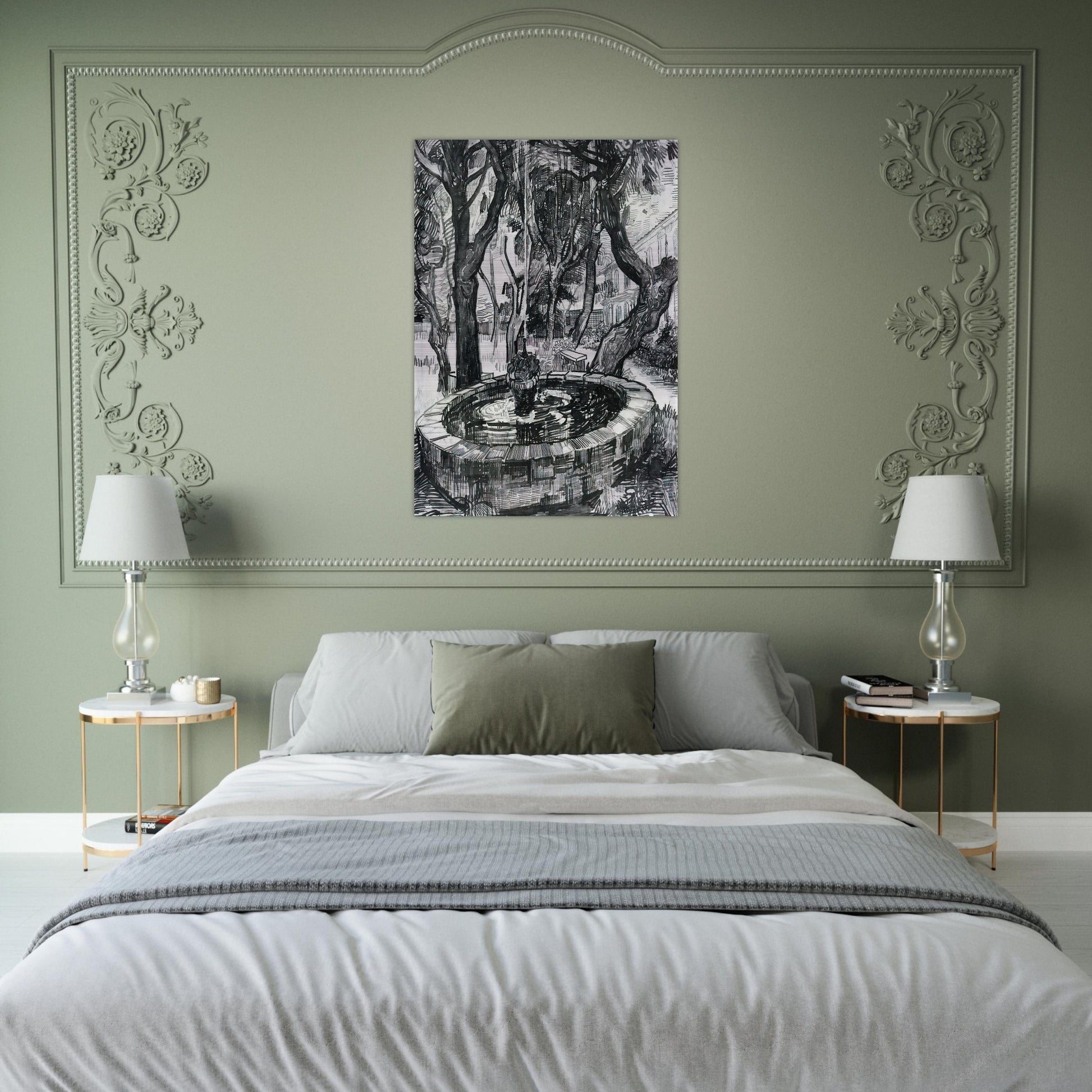 Fountain in the Garden of Saint-Paul Hospital - Vincent van Gogh Brushed Aluminum Print - 70x100 cm / 28x40 inches | Vincent van Gogh Aluminum Print | Vincent van Gogh Prints