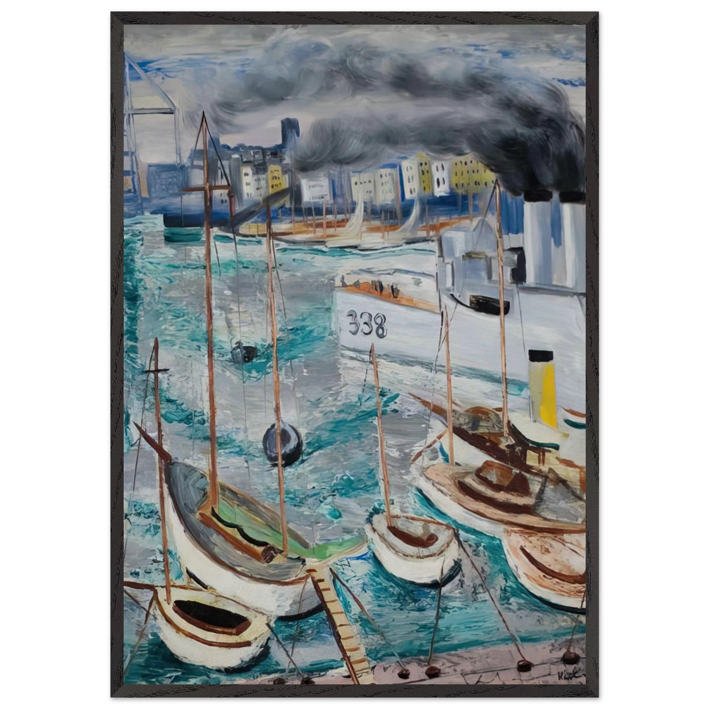 MARSEILLE PORT 1 - Moise Kisling Framed Art Print – Black Wooden Frame - Default Title - -Framed Art Print
