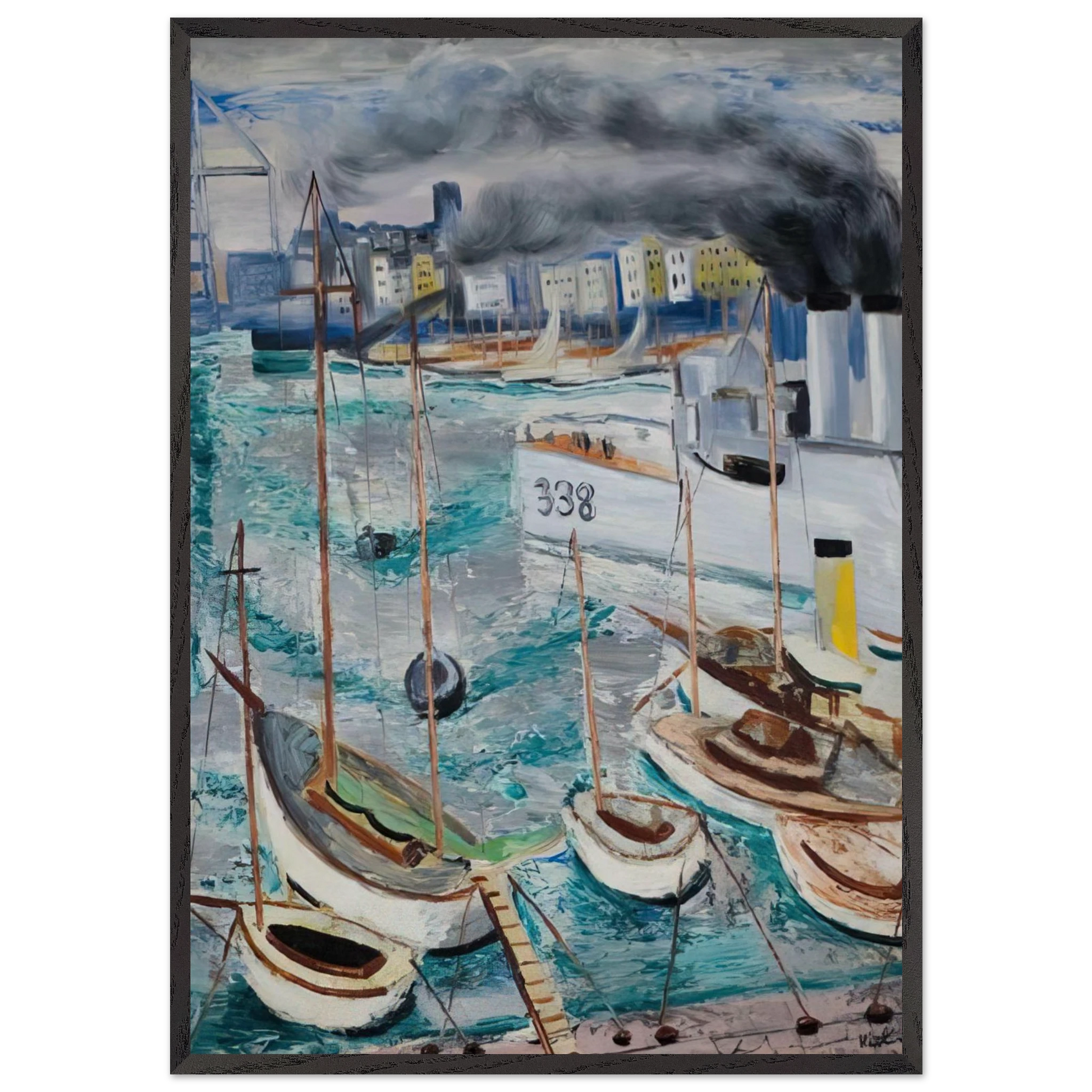 MARSEILLE PORT 1 - Moise Kisling Framed Art Print – Black Wooden Frame - Default Title - -Framed Art Print
