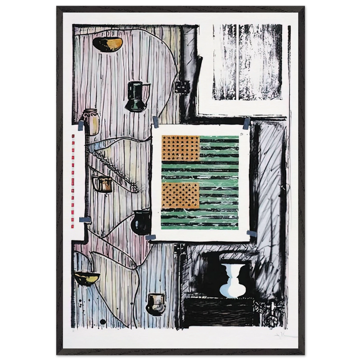 VENTRILOQUIST ULAE 235 - Jasper Johns 70x100 cm / 28x40 inches Framed Art Print – Black Wooden Frame