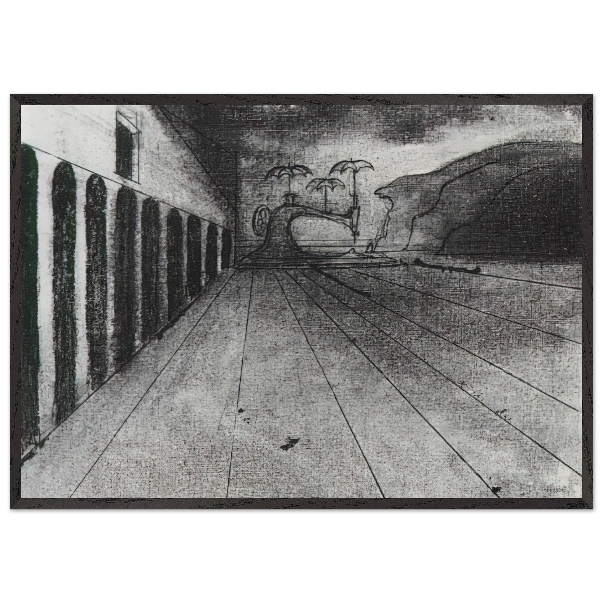 LANDSCAPE AFTER DE CHIRICO UNFINISHED - Salvador Dali Framed Art Print – Black Wooden Frame - Default Title - -Framed Art Print