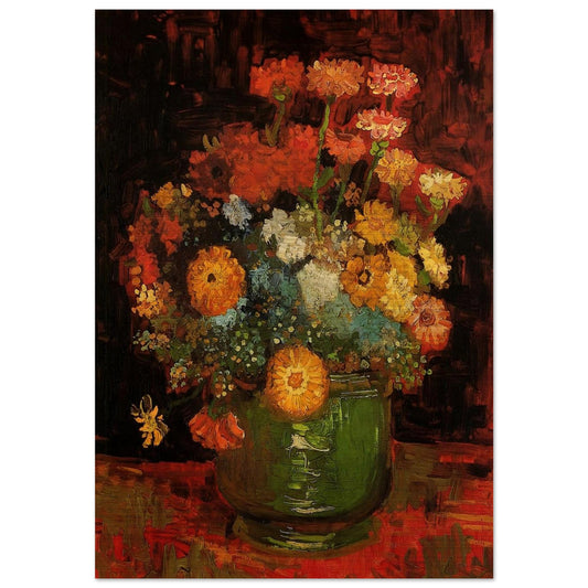 Vase with Zinnias - Vincent van Gogh Brushed Aluminum Print - 70x100 cm / 28x40 inches | Vincent van Gogh Aluminum Print | Vincent van Gogh Prints
