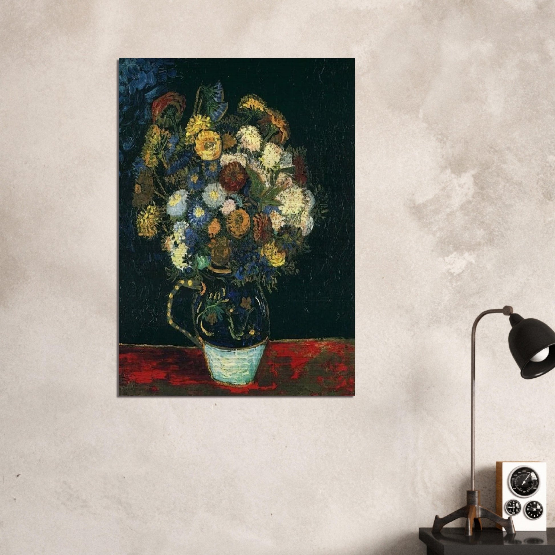 Still Life Vase with Zinnias - Vincent van Gogh Brushed Aluminum Print - 70x100 cm / 28x40 inches | Vincent van Gogh Aluminum Print | Vincent van Gogh Prints