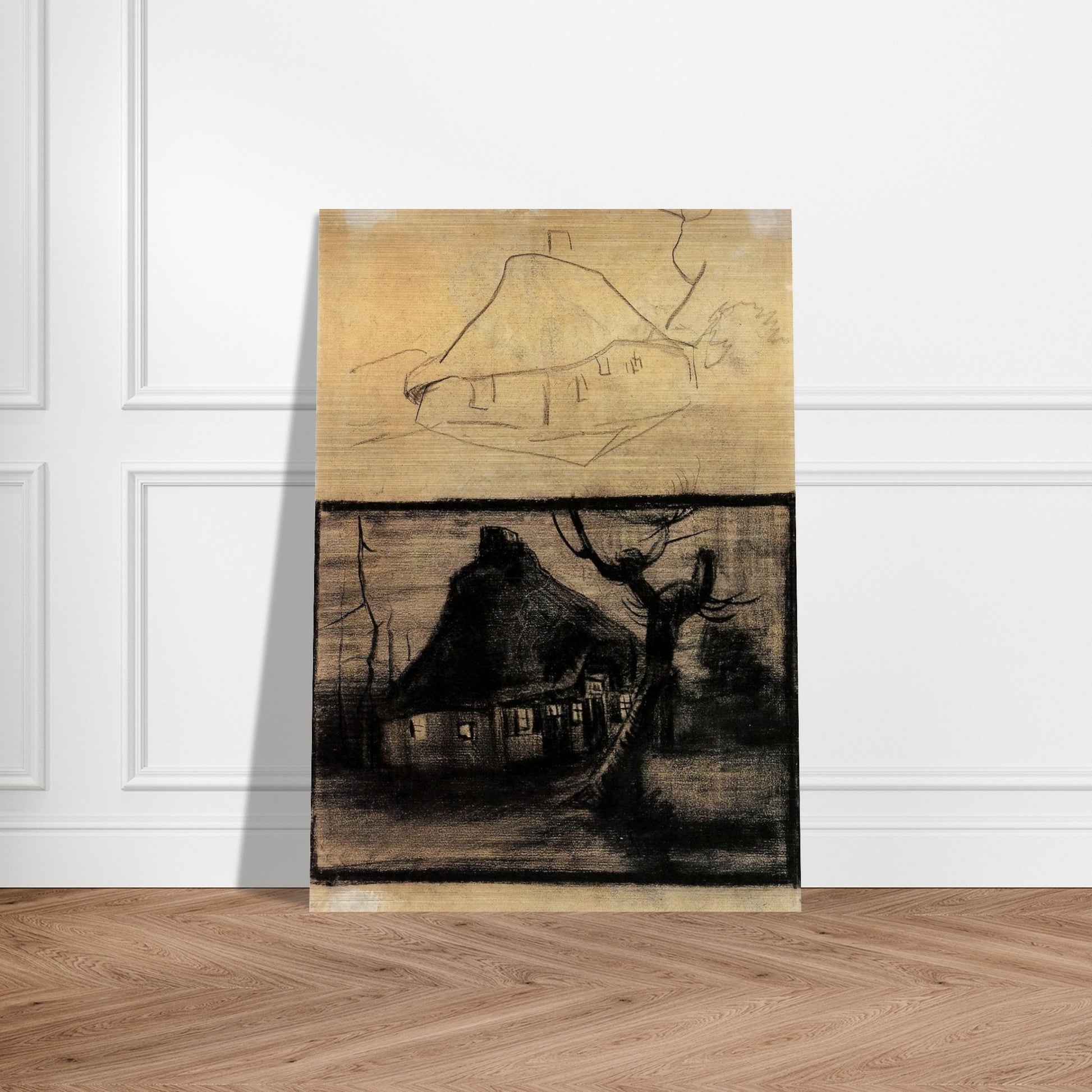 Two Studies of a Cottage - Vincent van Gogh Brushed Aluminum Print - 70x100 cm / 28x40 inches | Vincent van Gogh Aluminum Print | Vincent van Gogh Prints