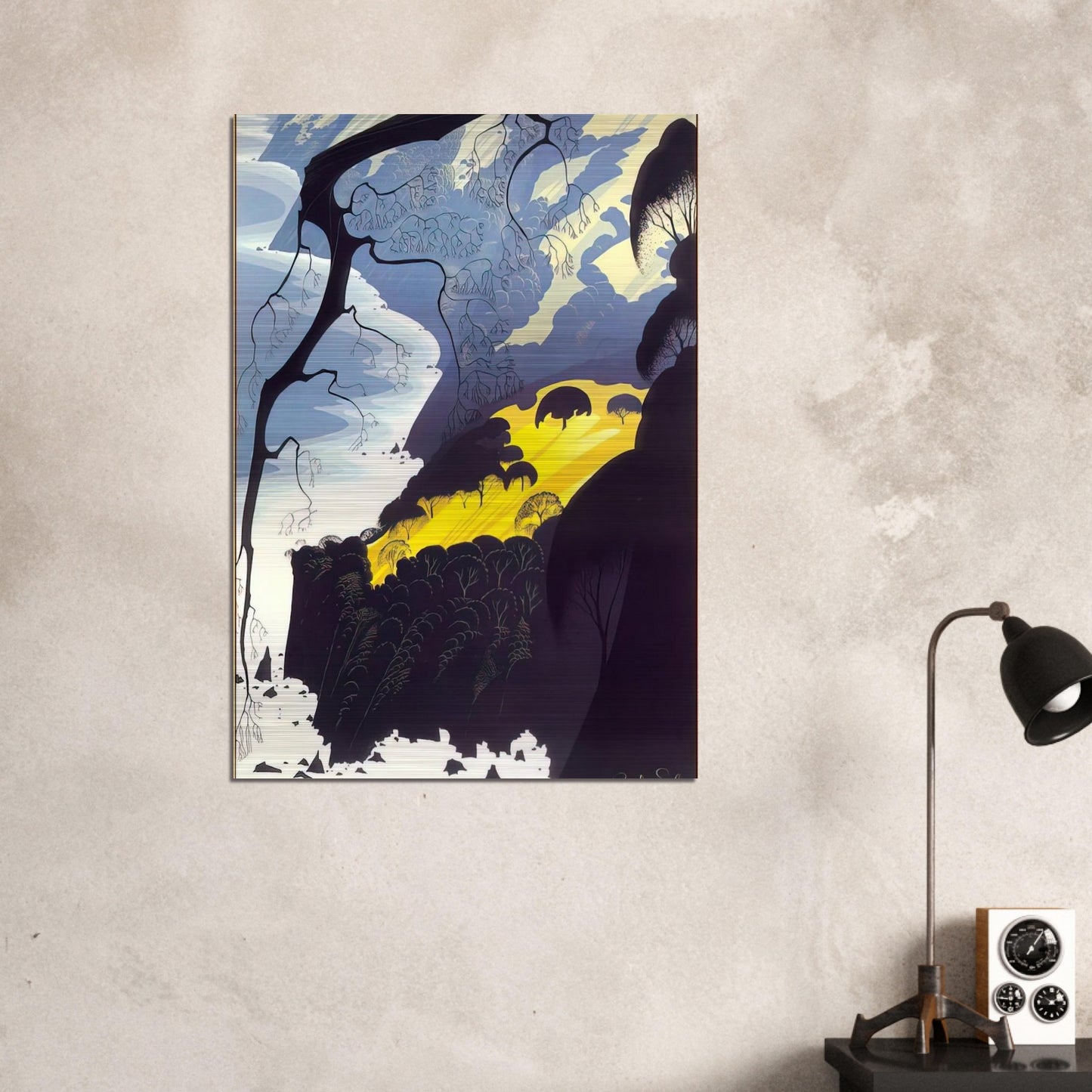 Carmel Highlands - Eyvind Earle Brushed Aluminum Print - 70x100 cm / 28x40 inches | Eyvind Earle Aluminum Print | Eyvind Earle Prints