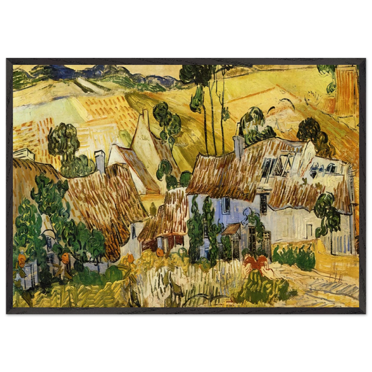 Thatched Houses against a Hill - Vincent van Gogh 70x100 cm / 28x40 inches Framed Art Print – Black Wooden Frame
