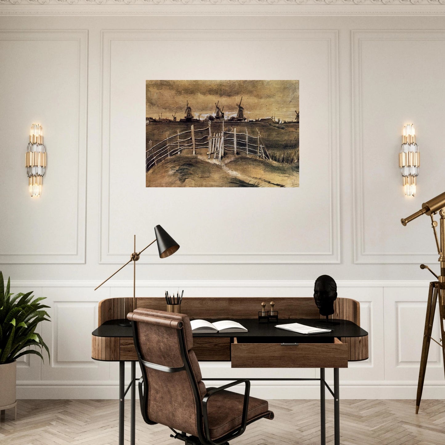 Windmils at Dordrecht - Vincent van Gogh Brushed Aluminum Print - 70x100 cm / 28x40 inches | Vincent van Gogh Aluminum Print | Vincent van Gogh Prints