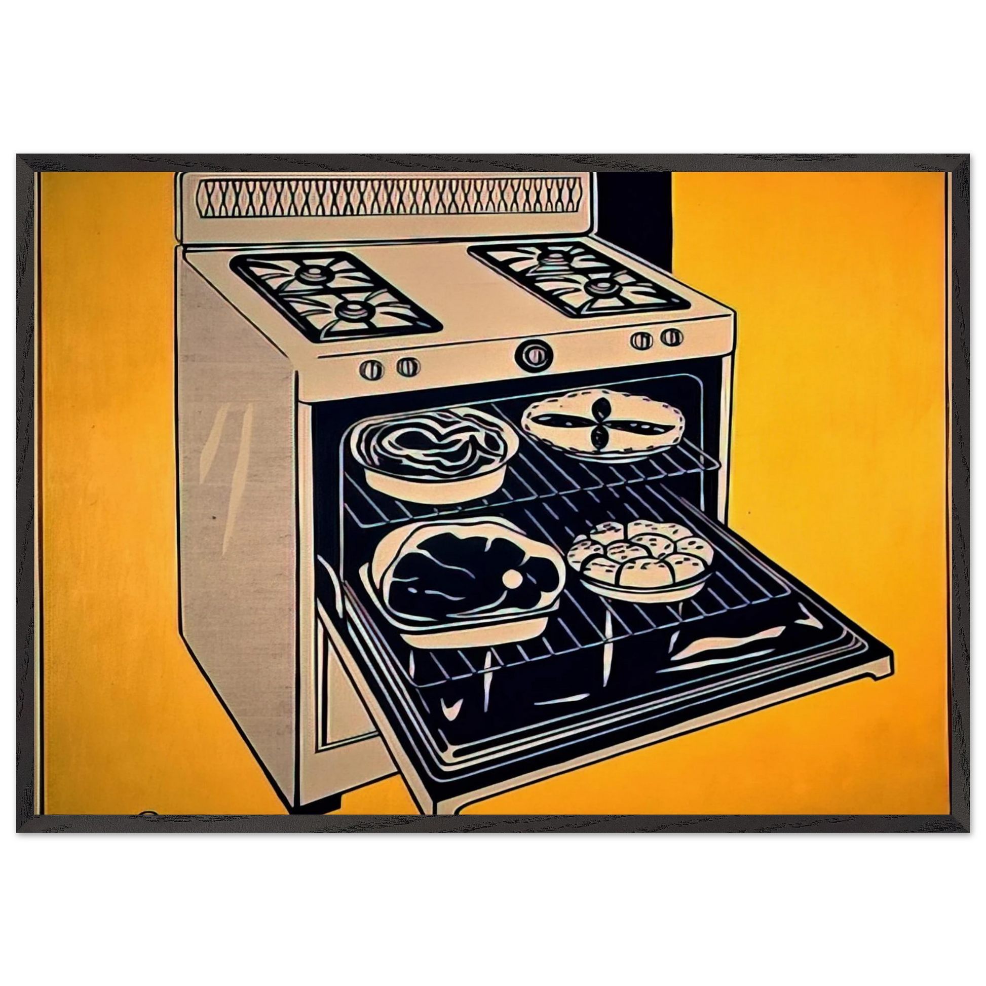 KITCHEN RANGE 1962 - Roy Lichtenstein Framed Art Print – Black Wooden Frame - Default Title - -Framed Art Print