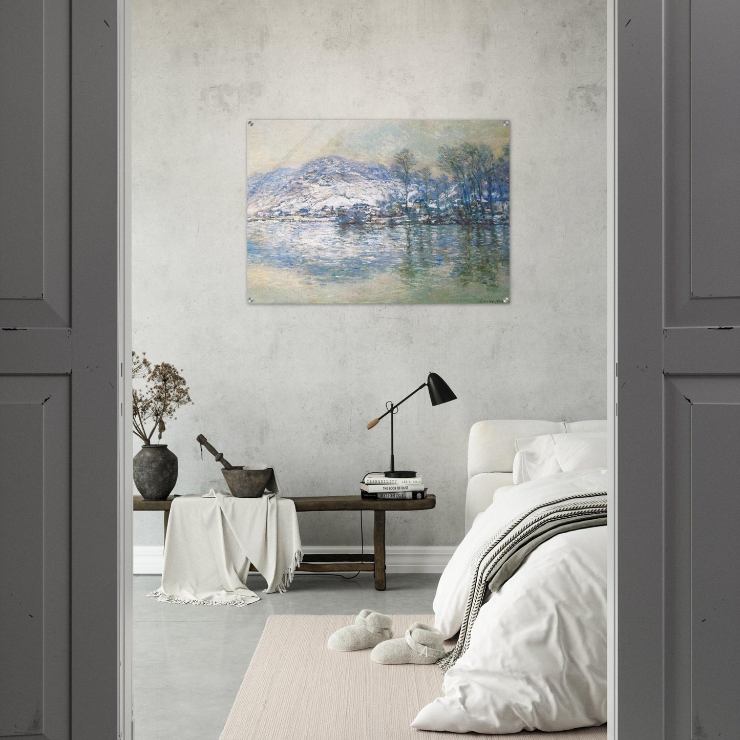 The Seine at Port Villez, Snow Effect - claude monet Acrylic Print - 70x100 cm / 28x40″ inches