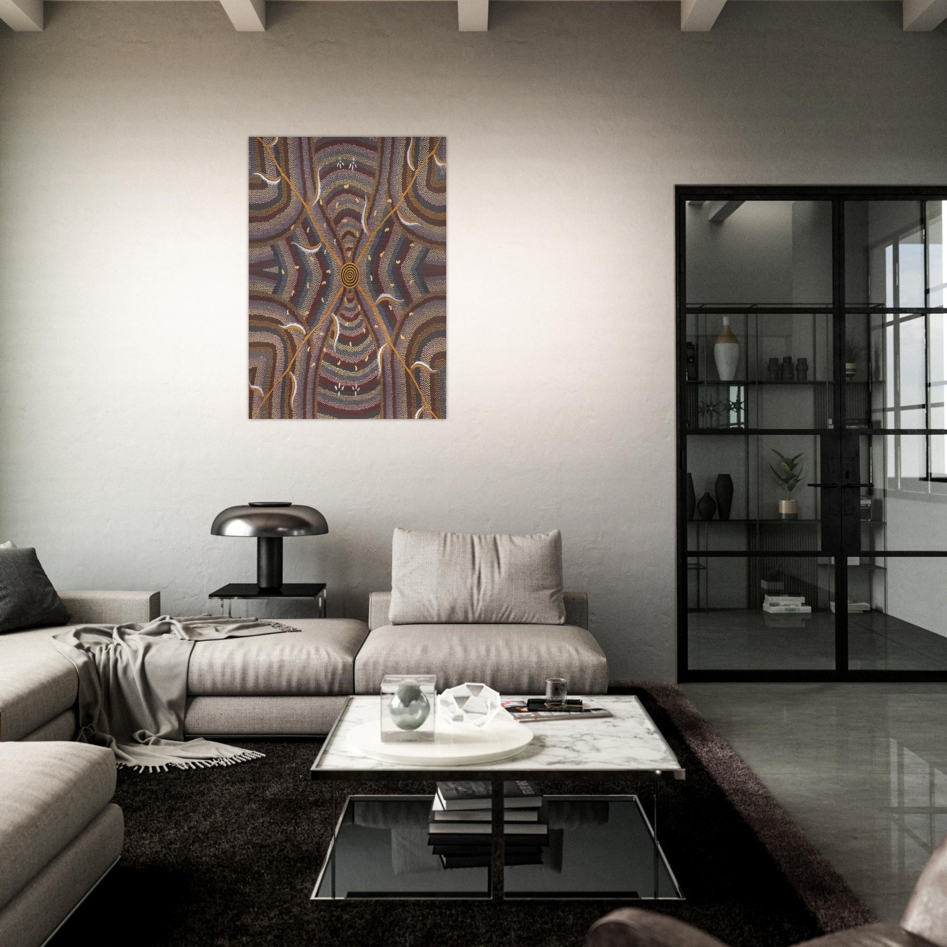 Untitled - 1987 - Clifford Possum Tjapaltjarri Brushed Aluminum Print - 70x100 cm / 28x40 inches | Clifford Possum Tjapaltjarri Aluminum Print | Clifford Possum Tjapaltjarri Prints