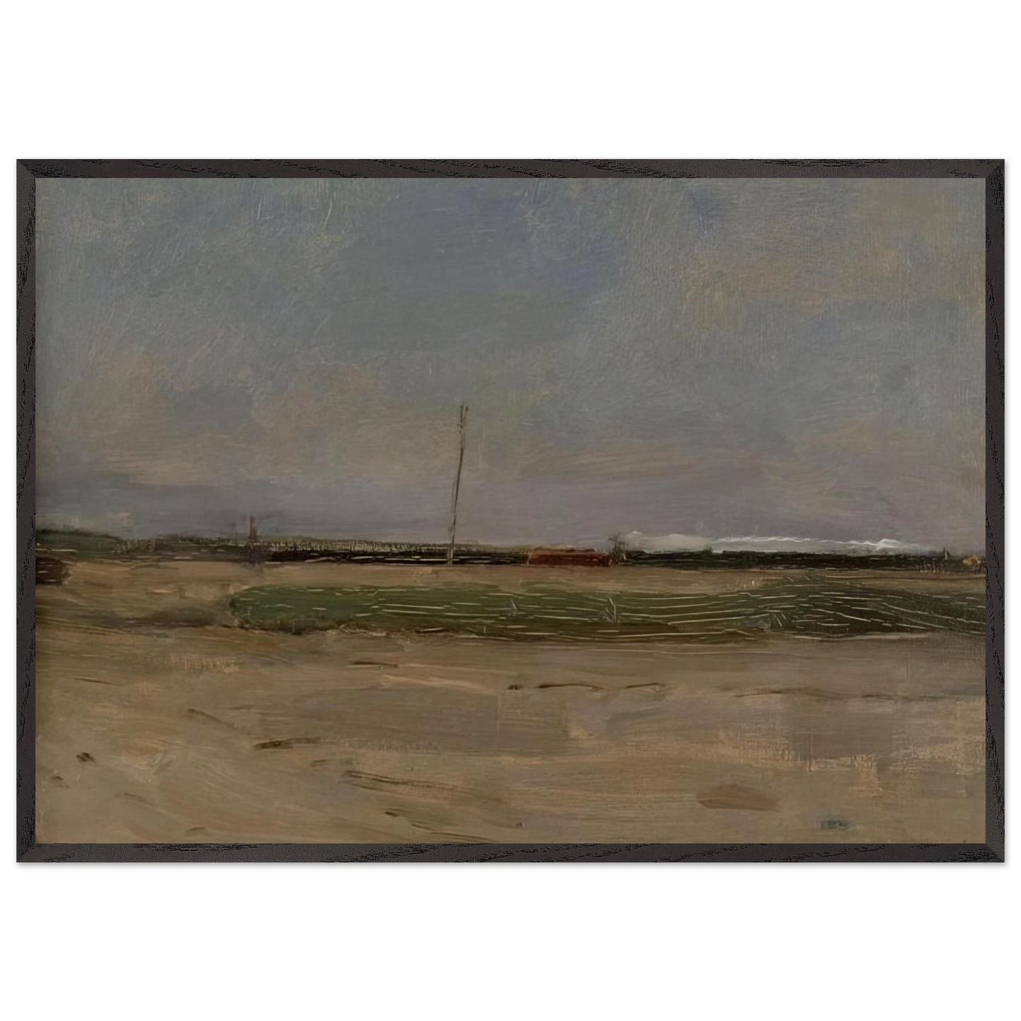 Polder Landscape with a Train and a Small Windmill on the Horizon - Piet Mondrian Framed Art Print – Black Wooden Frame - Default Title - -Framed Art Print