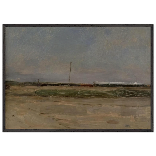 Polder Landscape with a Train and a Small Windmill on the Horizon - Piet Mondrian Framed Art Print – Black Wooden Frame - Default Title - -Framed Art Print