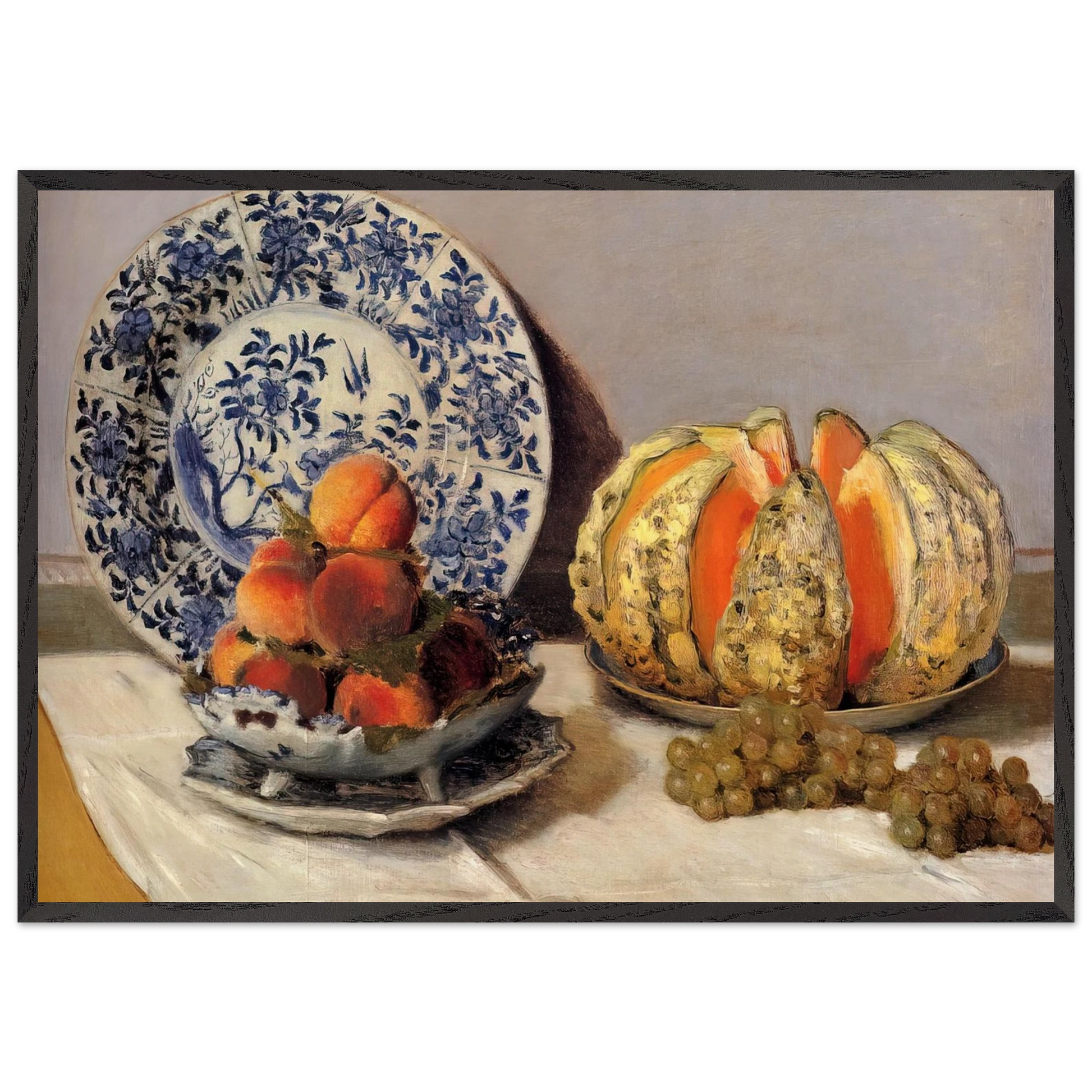 Still Life with Melon N1 - claude monet Framed Art Print – Black Wooden Frame - Default Title - -Framed Art Print