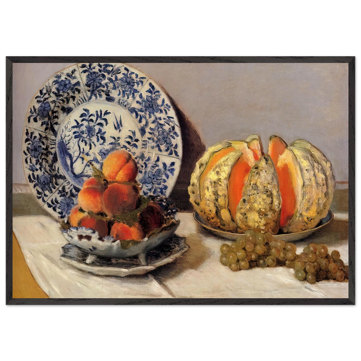 Still Life with Melon N1 - claude monet 70x100 cm / 28x40 inches Framed Art Print – Black Wooden Frame