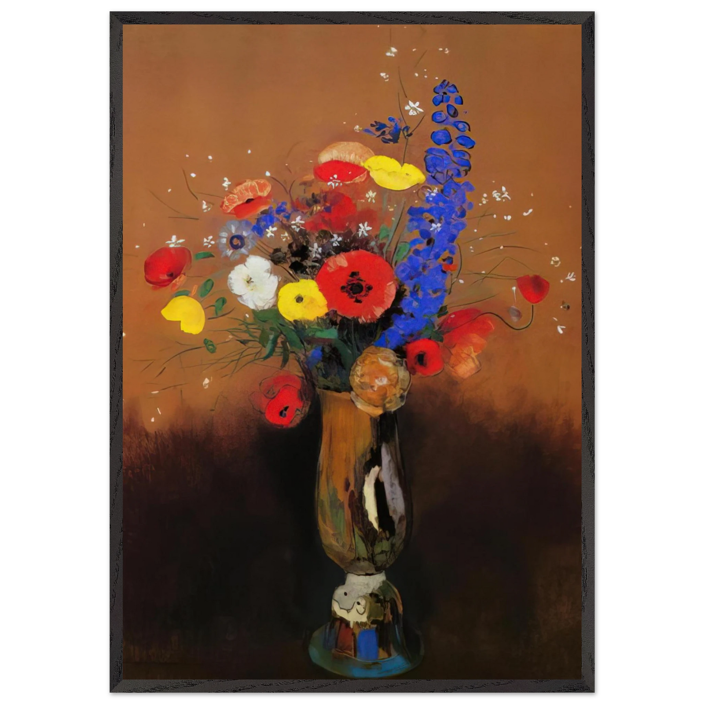 WILD FLOWERS IN A LONG NECKED VASE - Odilon Redon 70x100 cm / 28x40 inches Framed Art Print – Black Wooden Frame