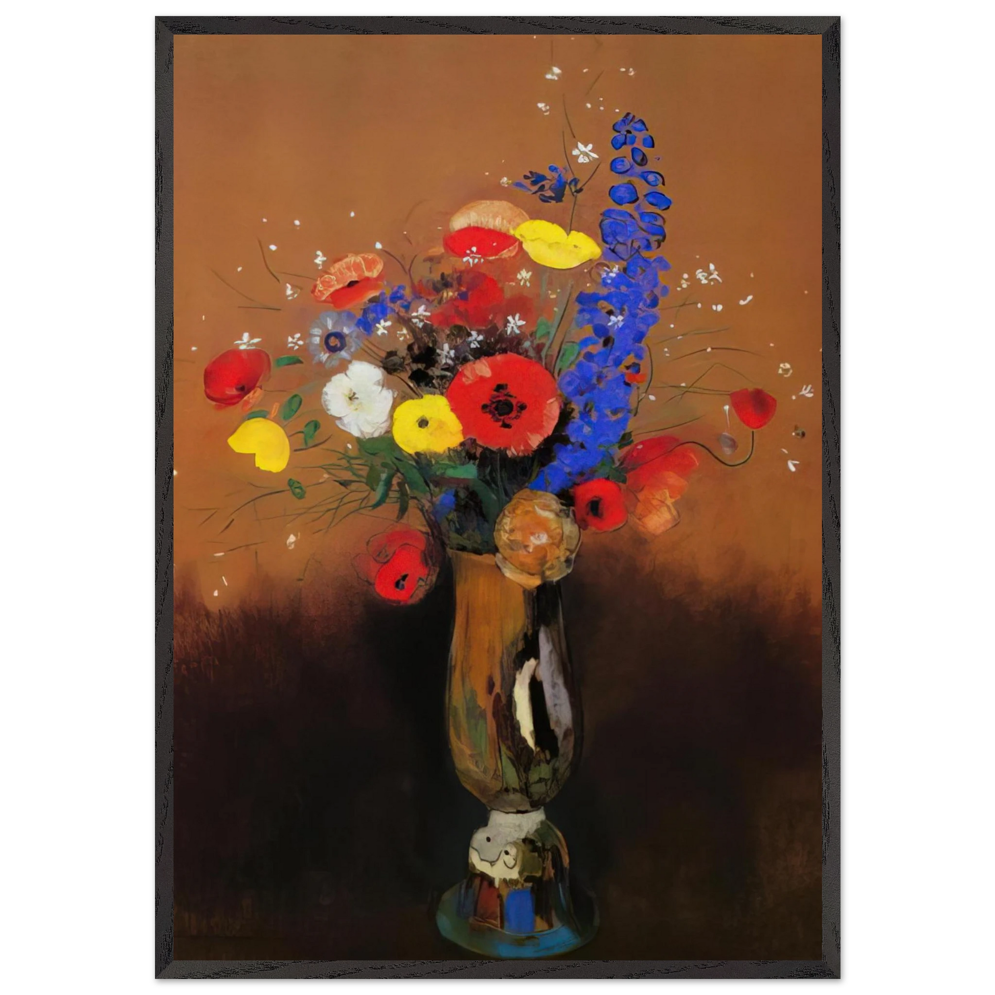 WILD FLOWERS IN A LONG NECKED VASE - Odilon Redon 70x100 cm / 28x40 inches Framed Art Print – Black Wooden Frame