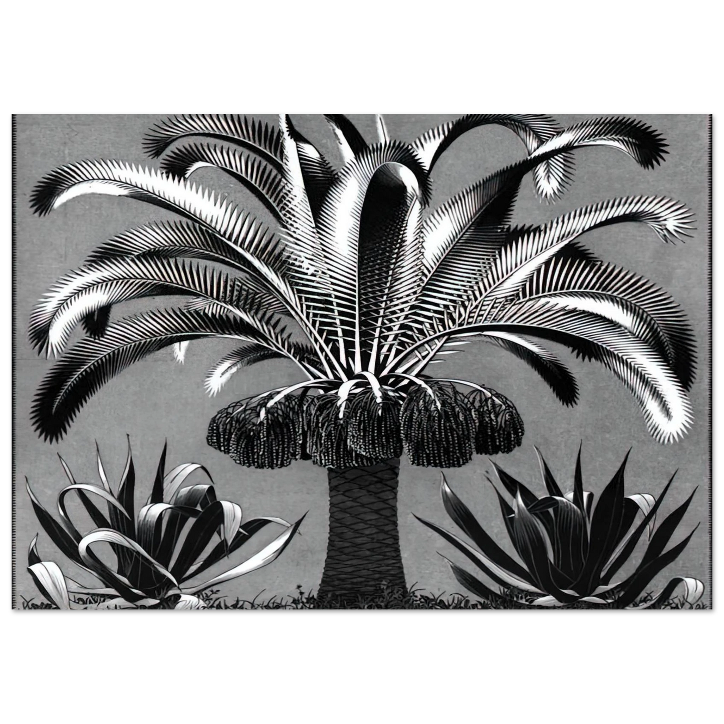 MC Escher - PALM Wall Art - 21x29.7 cm / 8x12" - Premium Wooden Framed Poster With Fine Art Paper - Wood frame
