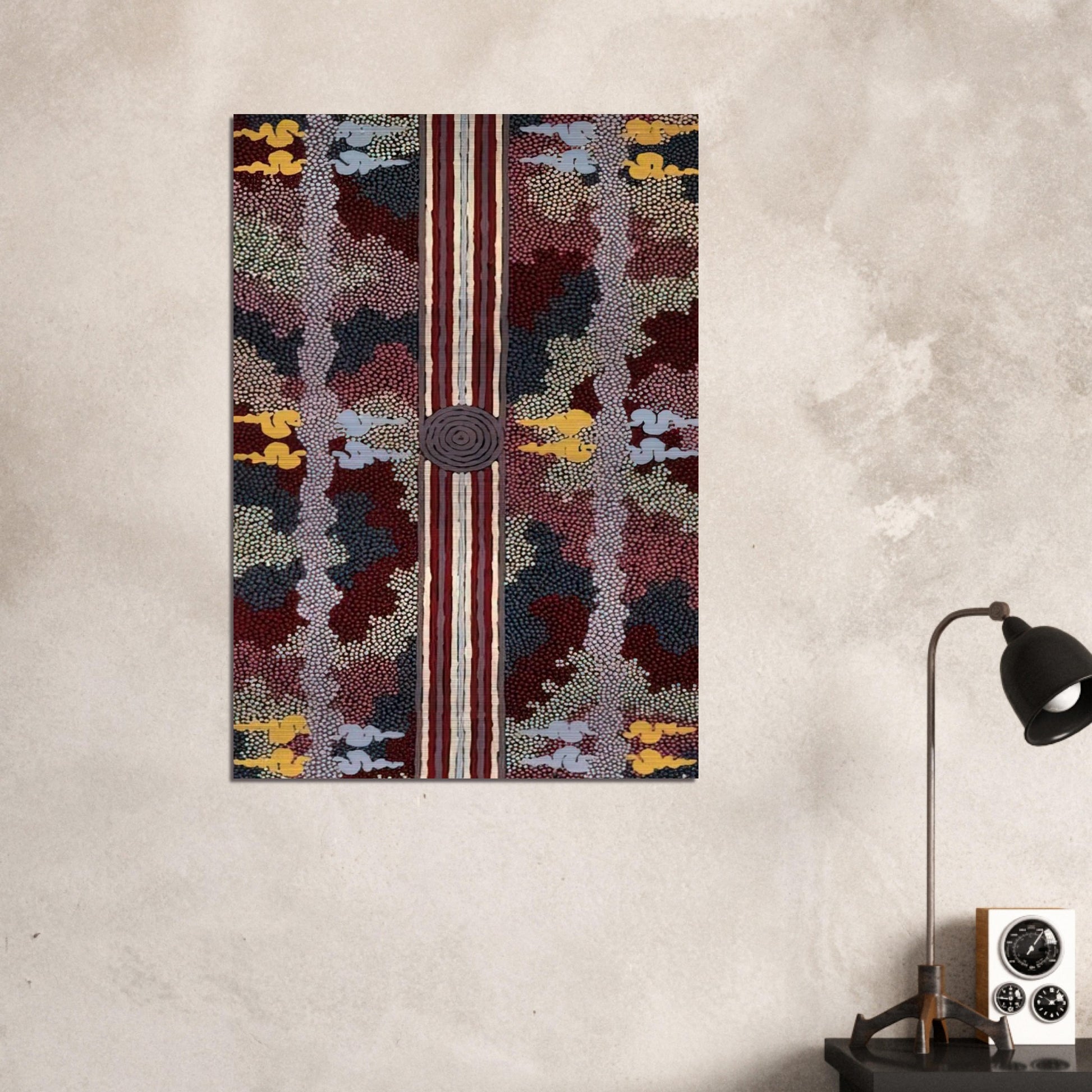 Corkwood Dreaming - 1996 - Clifford Possum Tjapaltjarri Brushed Aluminum Print - 70x100 cm / 28x40 inches | Clifford Possum Tjapaltjarri Aluminum Print | Clifford Possum Tjapaltjarri Prints