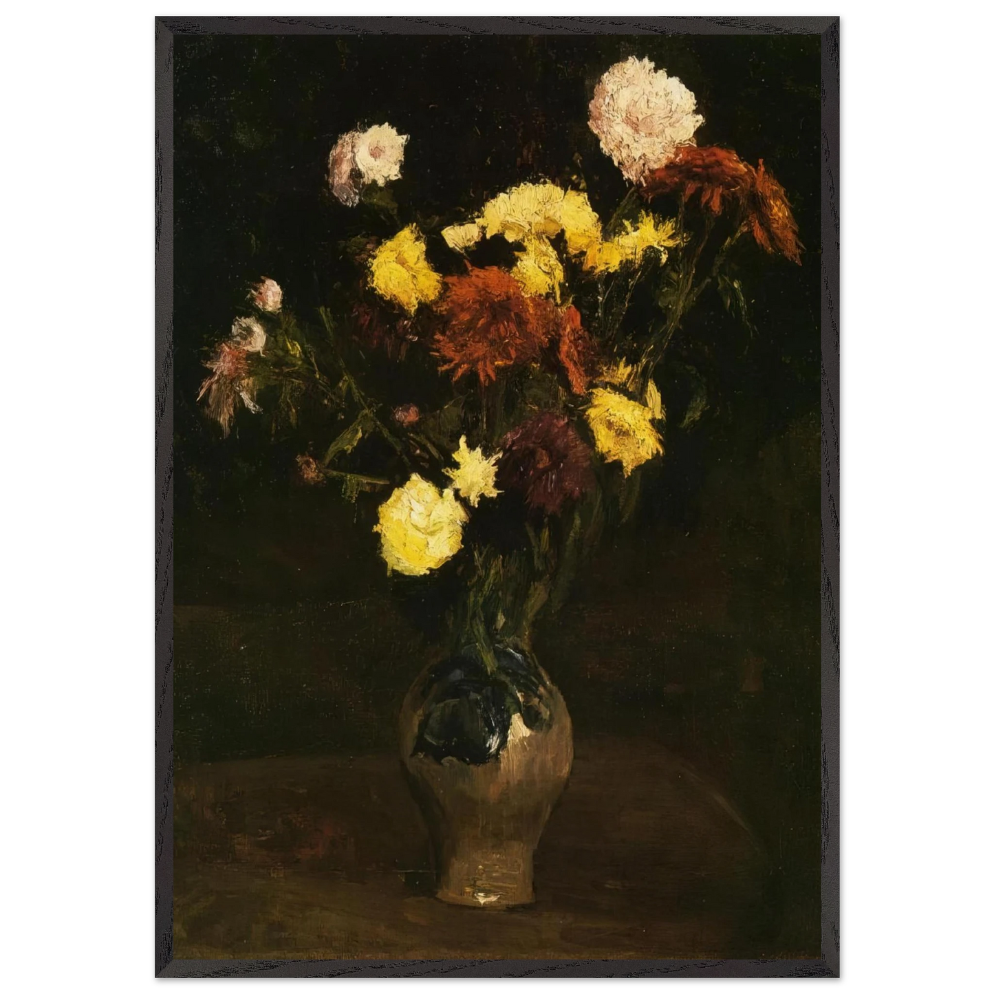 Basket of Carnations and Zinnias - Vincent van Gogh Framed Art Print – Black Wooden Frame - Default Title - -Framed Art Print